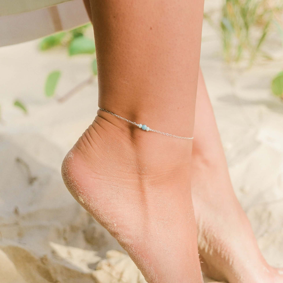 Dainty Anklet - Larimar - Sterling Silver - Luna Tide Handmade Jewellery