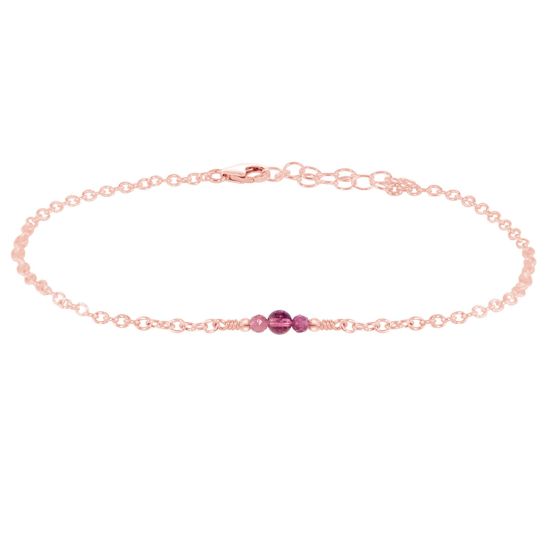 Dainty Anklet - Pink Tourmaline - 14K Rose Gold Fill - Luna Tide Handmade Jewellery