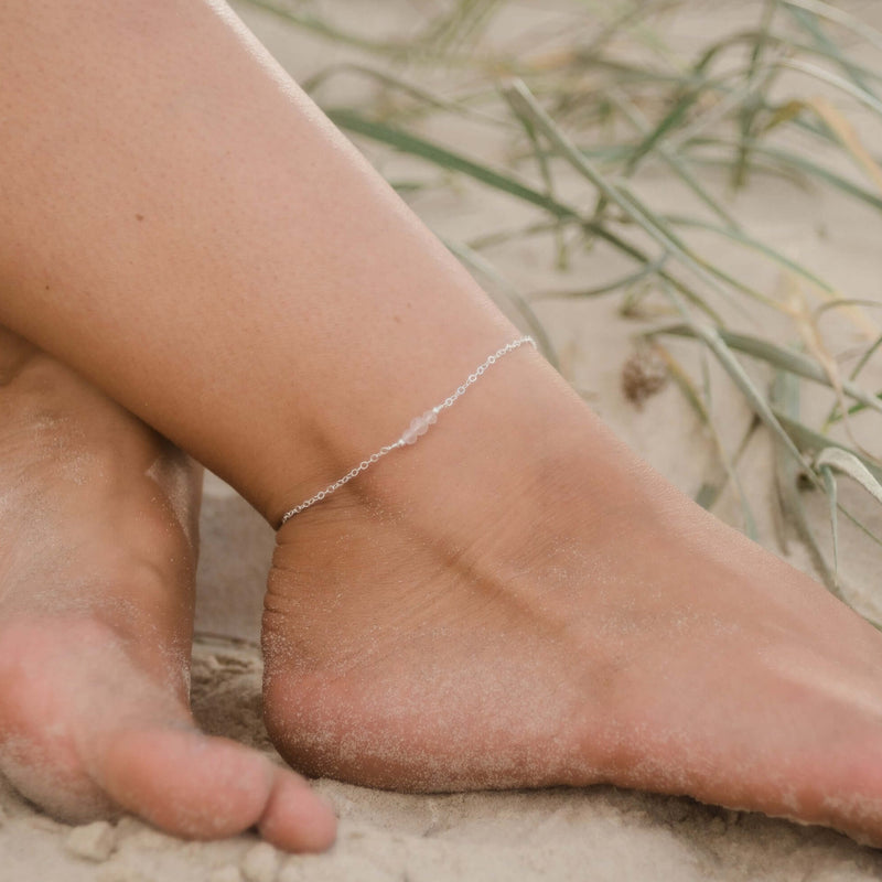 Dainty Anklet - Rose Quartz - Sterling Silver - Luna Tide Handmade Jewellery