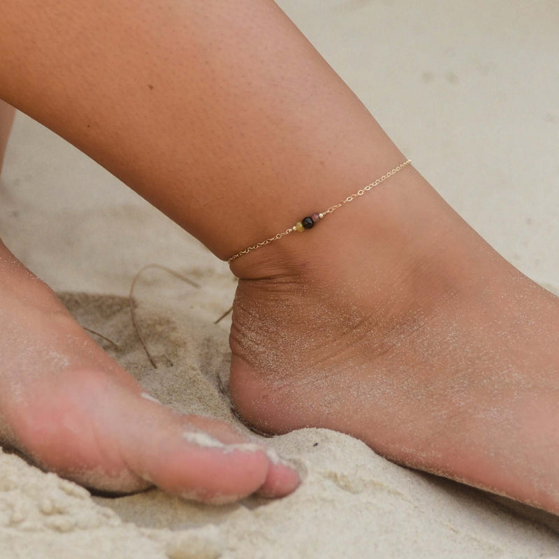Dainty Anklet - Tourmaline - 14K Gold Fill - Luna Tide Handmade Jewellery
