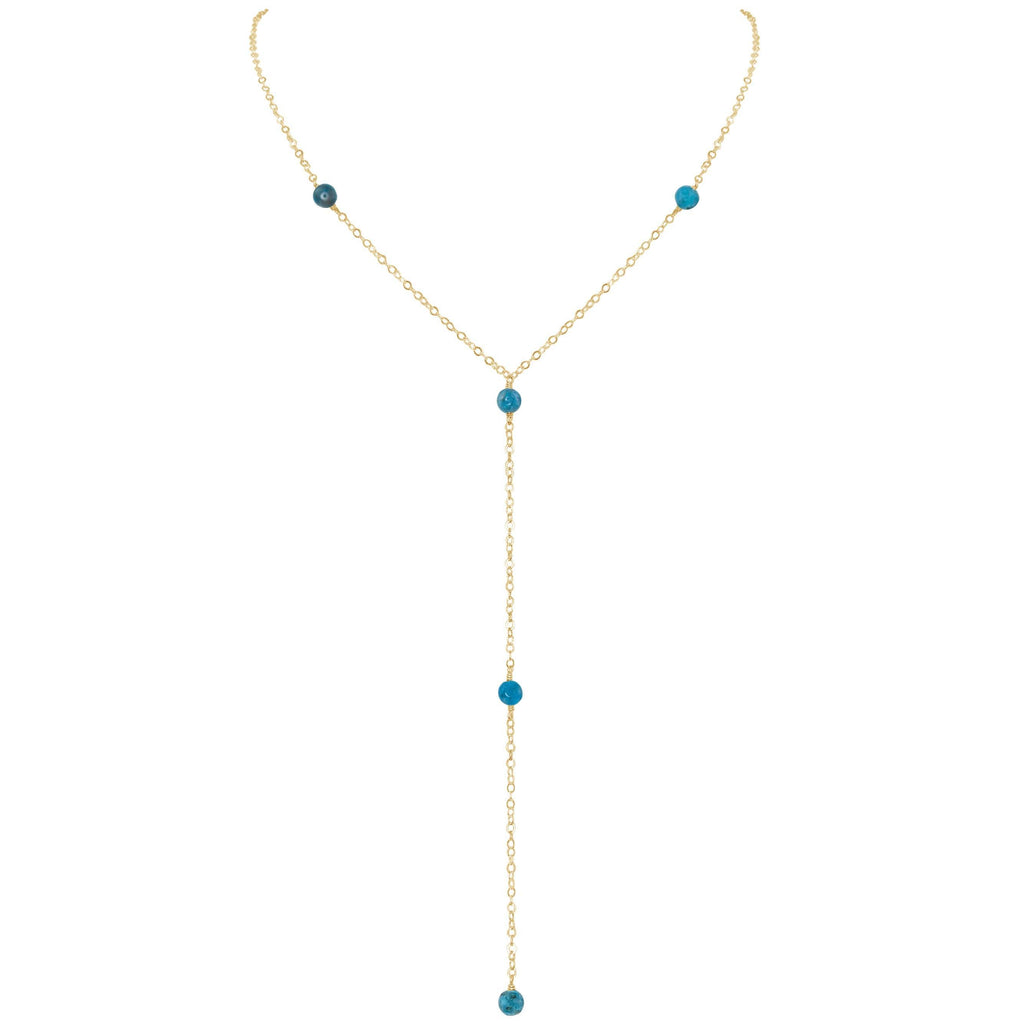 Dainty Apatite Lariat Necklace - Dainty Apatite Lariat Necklace - 14k Gold Fill - Luna Tide Handmade Crystal Jewellery