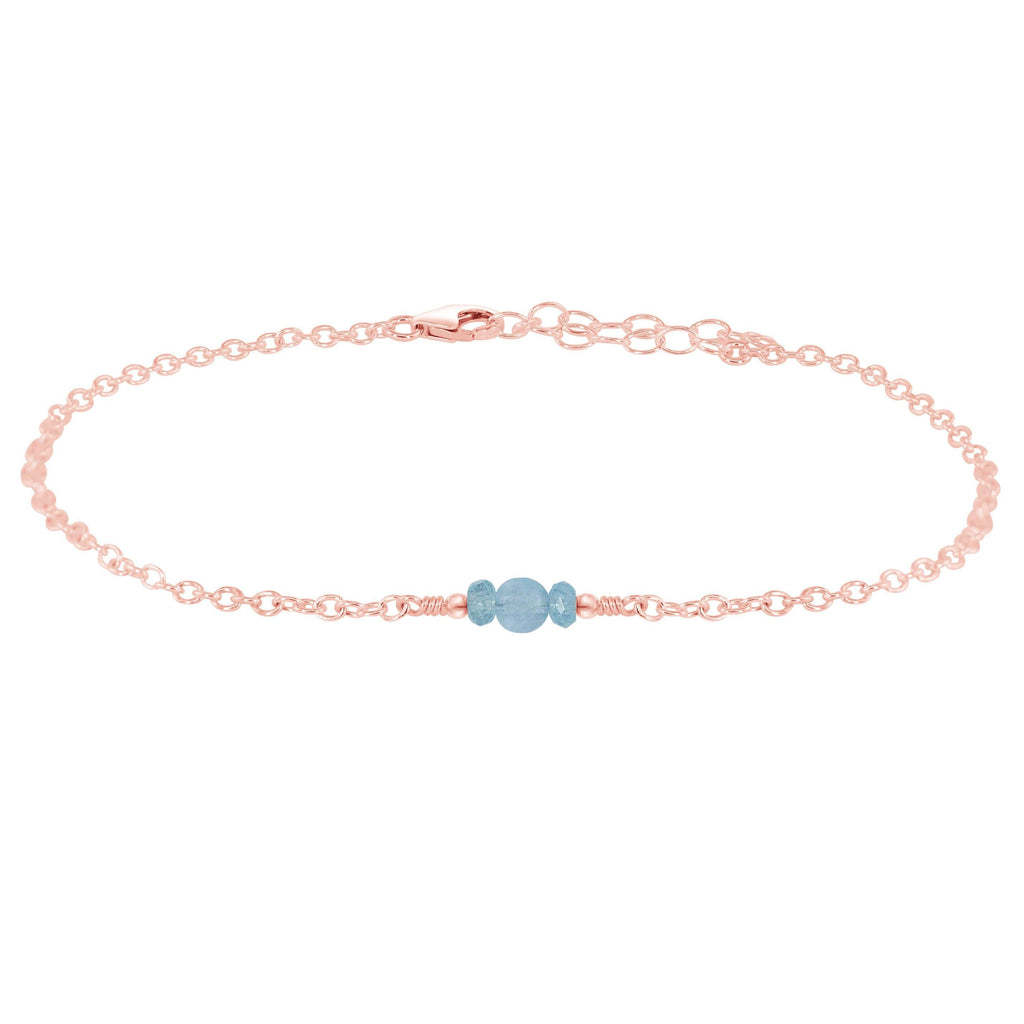 Dainty Aquamarine Gemstone Anklet - Dainty Aquamarine Gemstone Anklet - 14k Rose Gold Fill - Luna Tide Handmade Crystal Jewellery