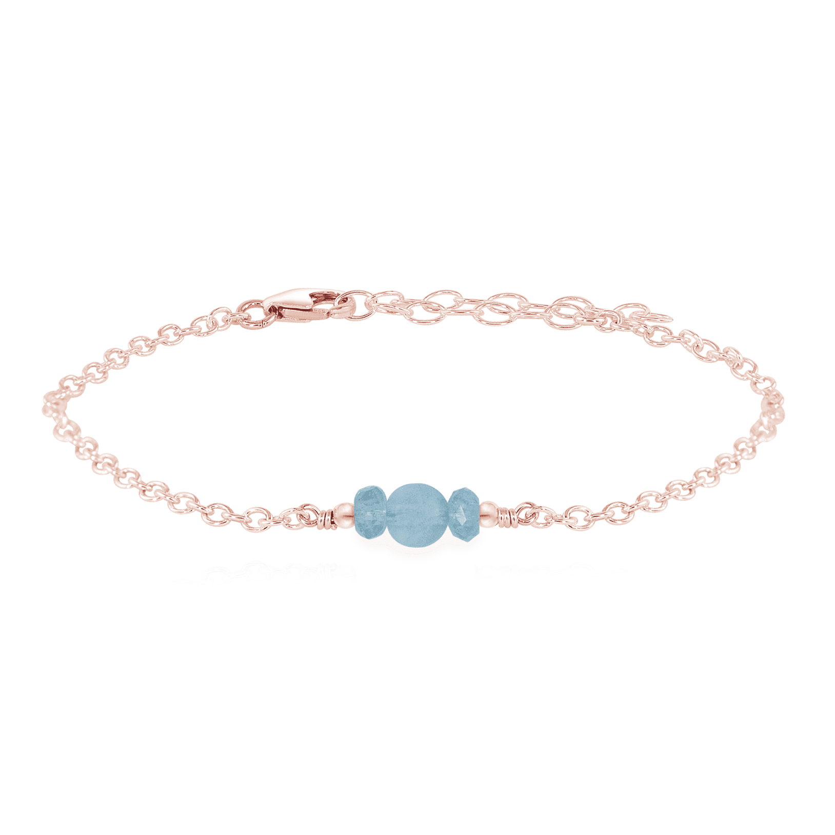 Dainty Aquamarine Gemstone Bracelet - Dainty Aquamarine Gemstone Bracelet - 14k Rose Gold Fill - Luna Tide Handmade Crystal Jewellery