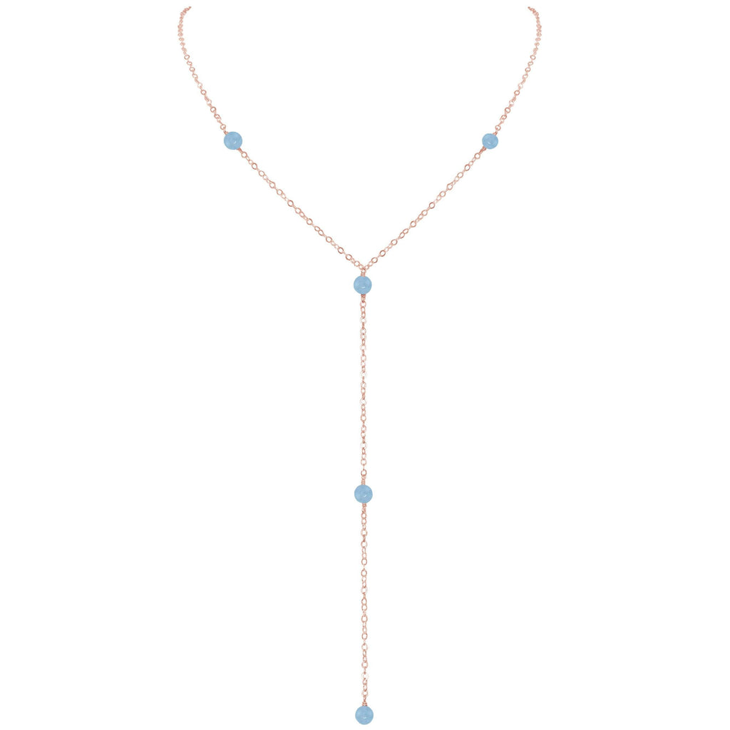 Dainty Aquamarine Lariat Necklace - Dainty Aquamarine Lariat Necklace - 14k Rose Gold Fill - Luna Tide Handmade Crystal Jewellery