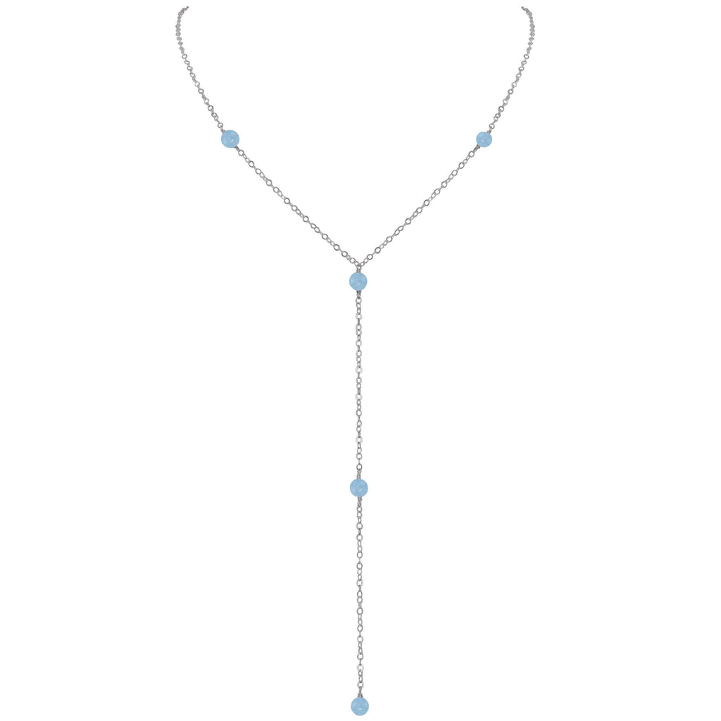 Dainty Aquamarine Lariat Necklace - Dainty Aquamarine Lariat Necklace - Stainless Steel - Luna Tide Handmade Crystal Jewellery