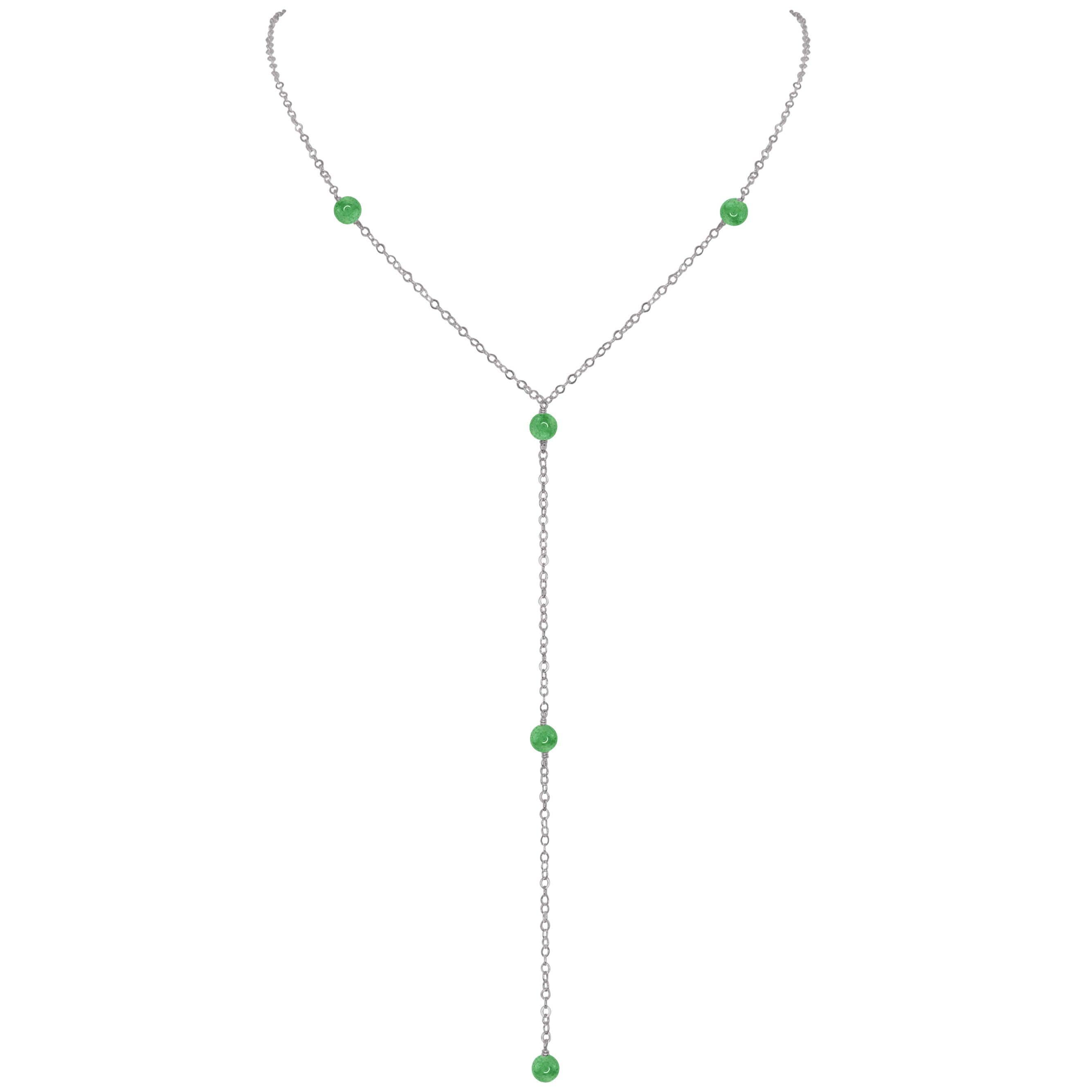 Dainty Aventurine Lariat Necklace - Dainty Aventurine Lariat Necklace - Stainless Steel - Luna Tide Handmade Crystal Jewellery