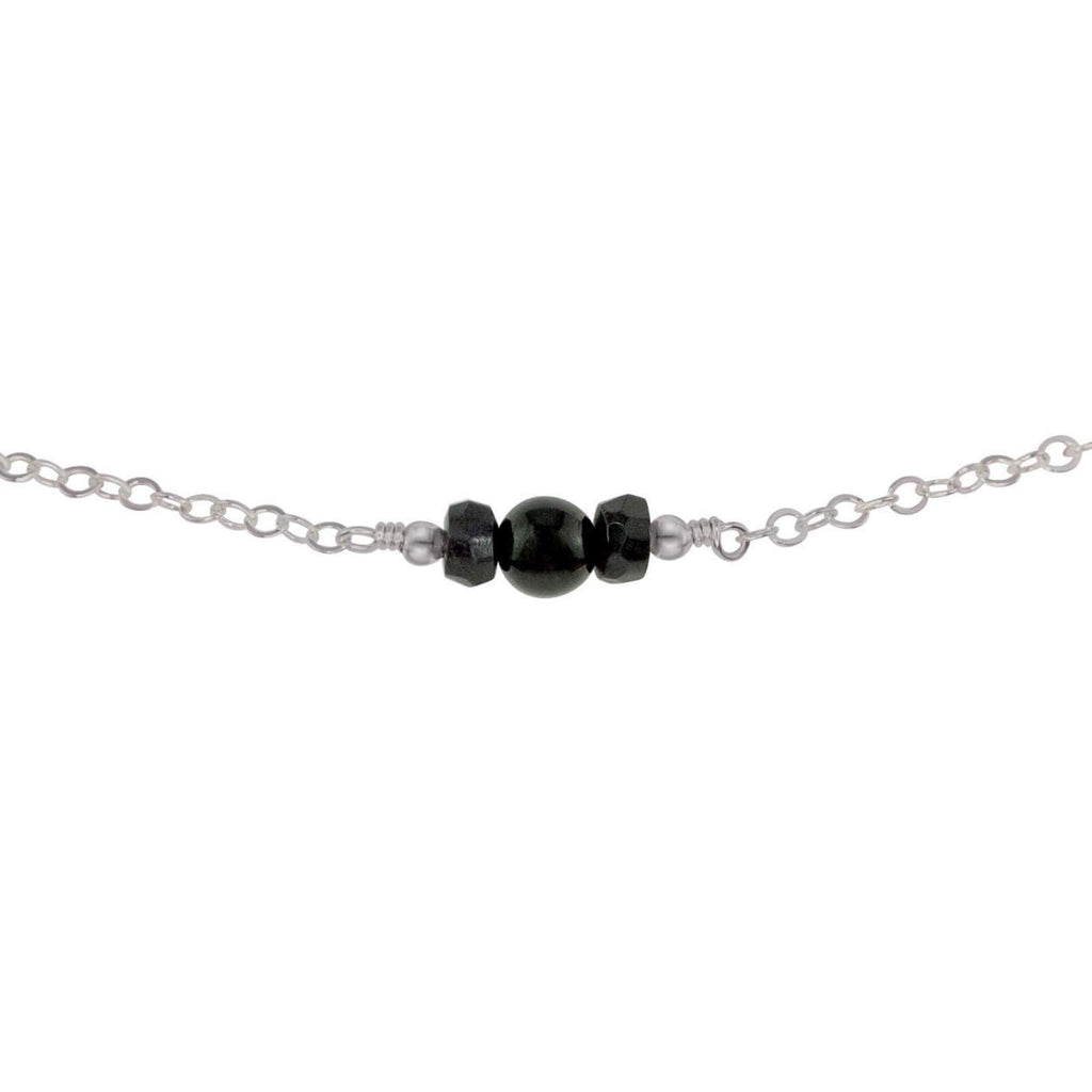Dainty Black Tourmaline Gemstone Choker Necklace - Dainty Black Tourmaline Gemstone Choker Necklace - Stainless Steel - Luna Tide Handmade Crystal Jewellery