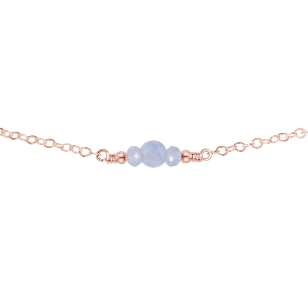 Dainty Blue Lace Agate Gemstone Choker Necklace - Dainty Blue Lace Agate Gemstone Choker Necklace - 14k Rose Gold Fill - Luna Tide Handmade Crystal Jewellery
