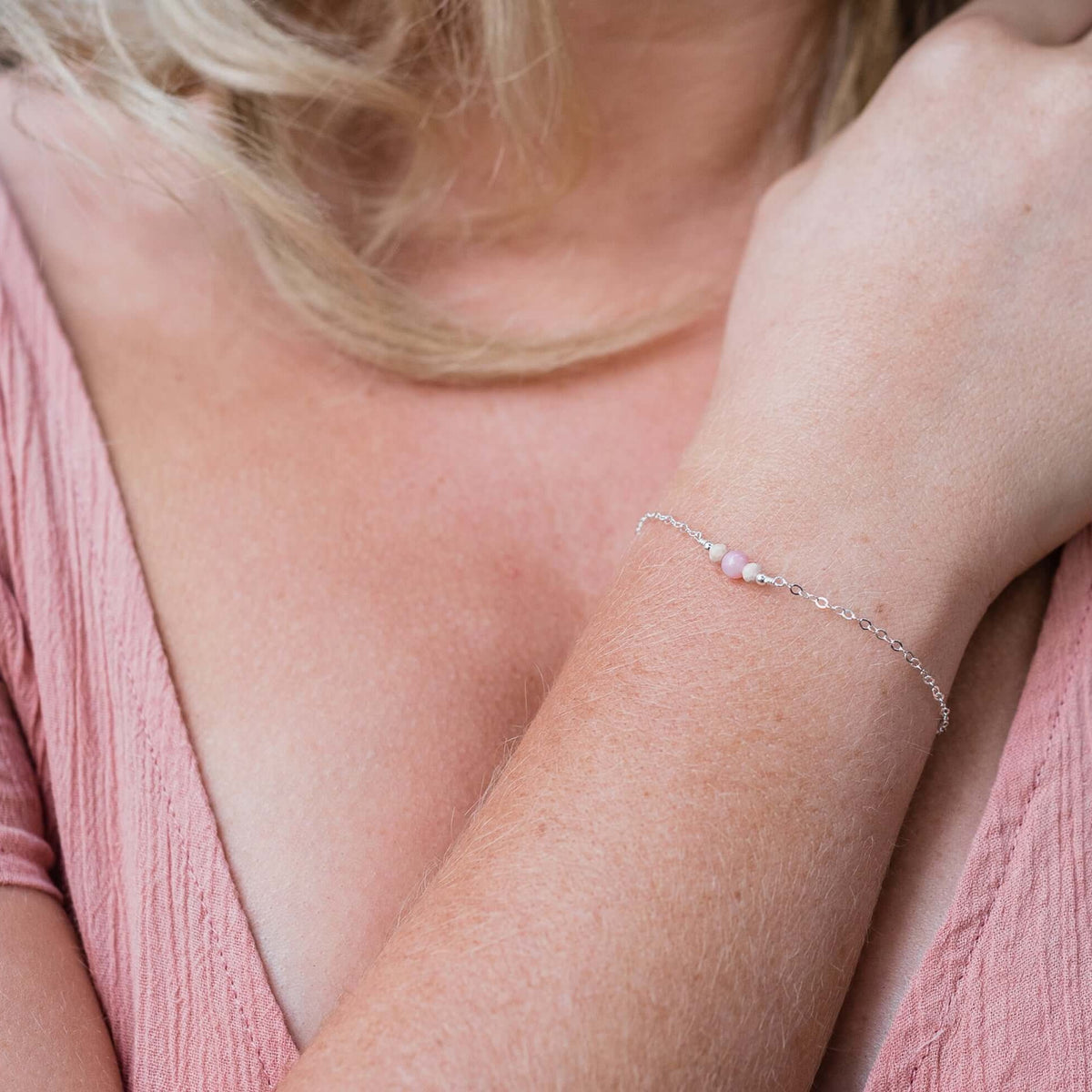 Dainty Bracelet - Pink Peruvian Opal - Sterling Silver - Luna Tide Handmade Jewellery