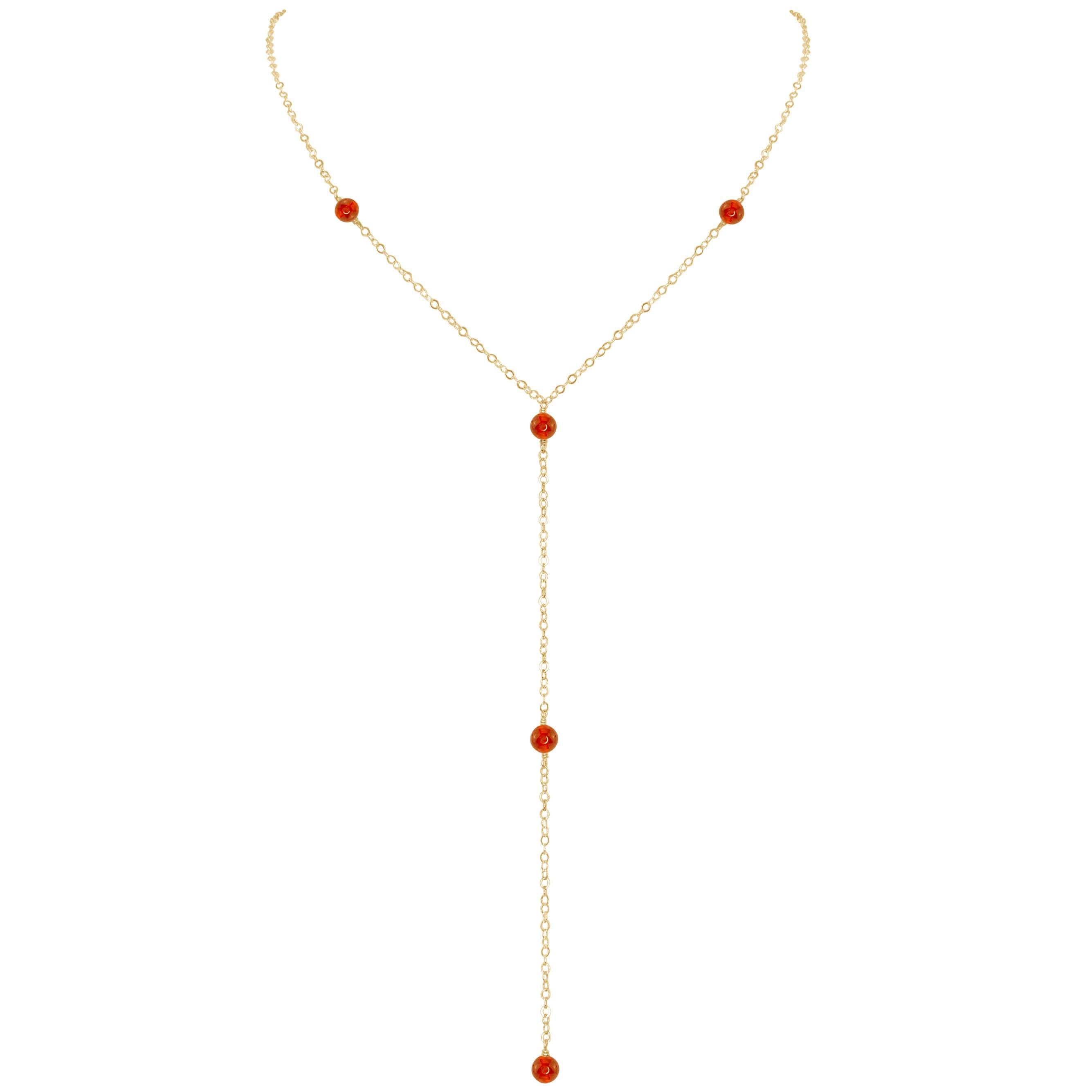 Dainty Carnelian Lariat Necklace - Dainty Carnelian Lariat Necklace - 14k Gold Fill - Luna Tide Handmade Crystal Jewellery