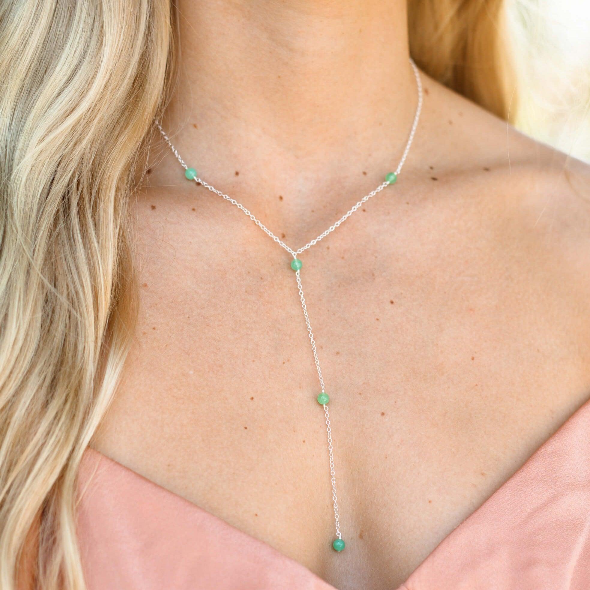 Dainty Chrysoprase Lariat Necklace - Dainty Chrysoprase Lariat Necklace - 14k Gold Fill - Luna Tide Handmade Crystal Jewellery