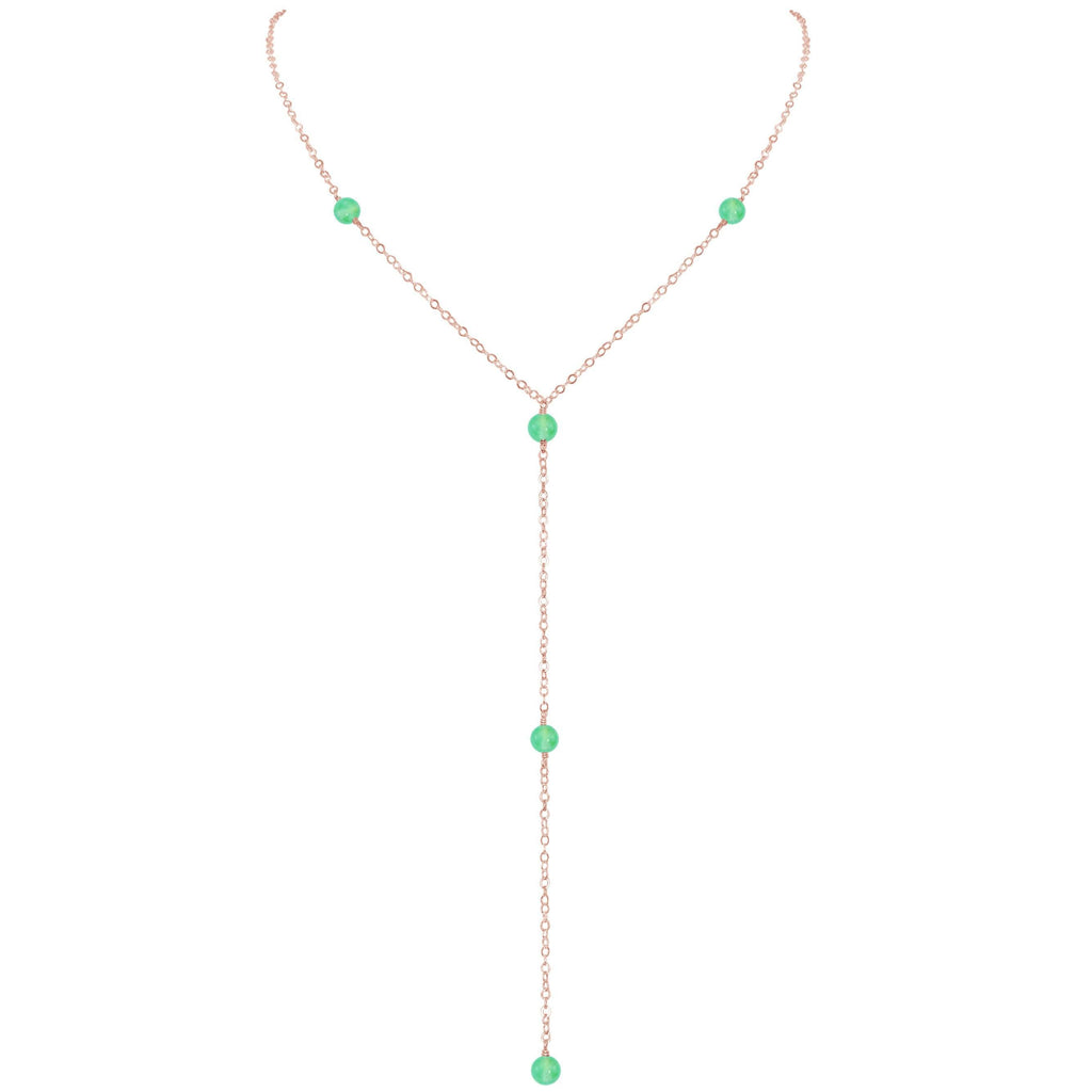 Dainty Chrysoprase Lariat Necklace - Dainty Chrysoprase Lariat Necklace - 14k Rose Gold Fill - Luna Tide Handmade Crystal Jewellery