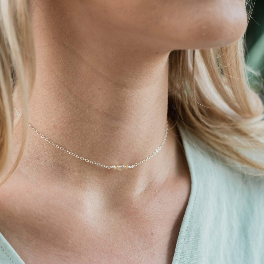Dainty Citrine Gemstone Choker Necklace - Dainty Citrine Gemstone Choker Necklace - 14k Gold Fill - Luna Tide Handmade Crystal Jewellery