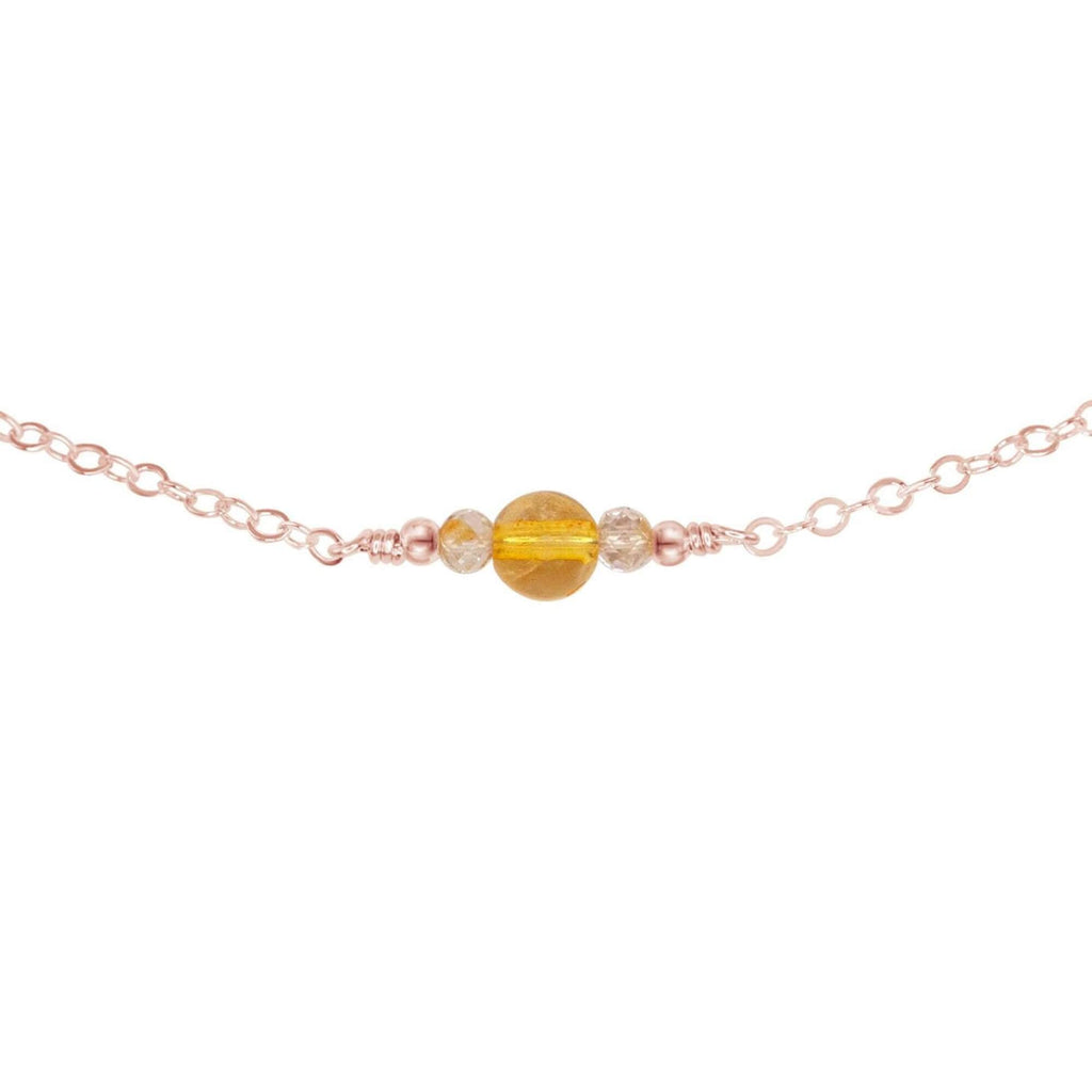 Dainty Citrine Gemstone Choker Necklace - Dainty Citrine Gemstone Choker Necklace - 14k Rose Gold Fill - Luna Tide Handmade Crystal Jewellery