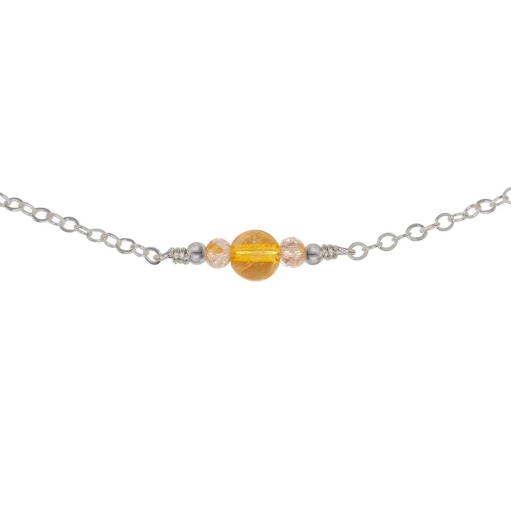 Dainty Citrine Gemstone Choker Necklace - Dainty Citrine Gemstone Choker Necklace - Stainless Steel - Luna Tide Handmade Crystal Jewellery