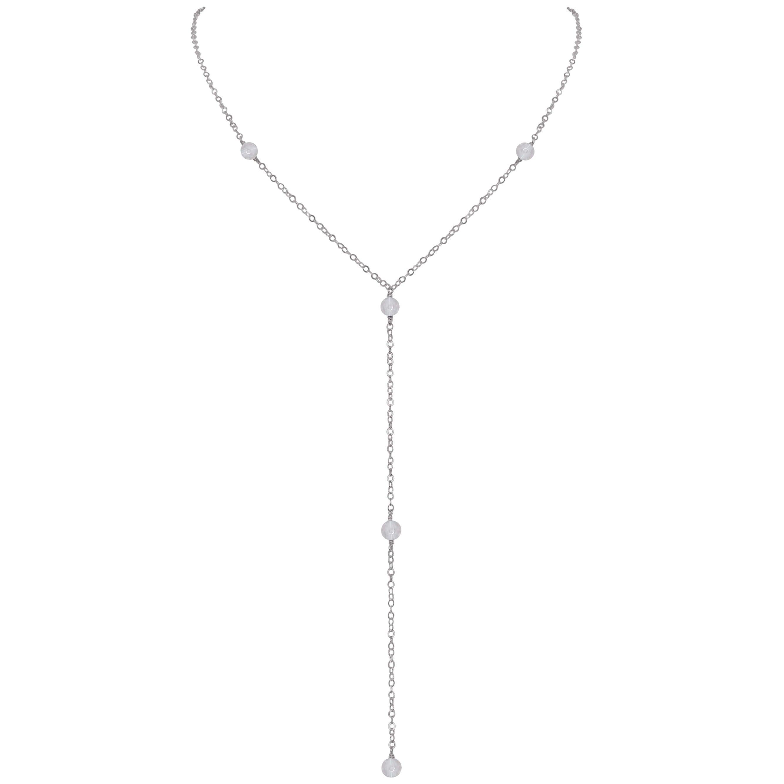 Dainty Crystal Quartz Lariat Necklace - Dainty Crystal Quartz Lariat Necklace - Stainless Steel - Luna Tide Handmade Crystal Jewellery