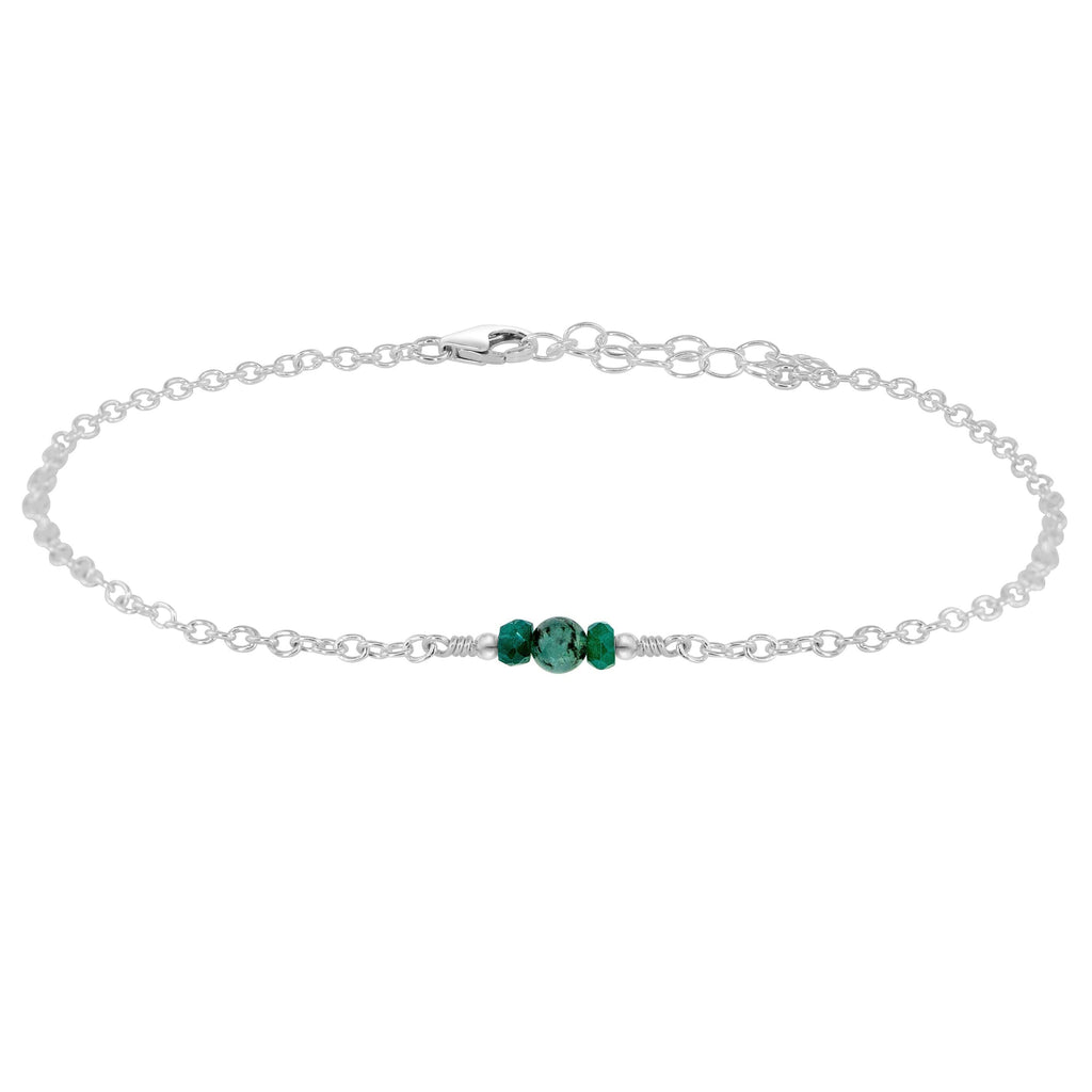 Dainty Emerald Gemstone Anklet - Dainty Emerald Gemstone Anklet - Sterling Silver - Luna Tide Handmade Crystal Jewellery