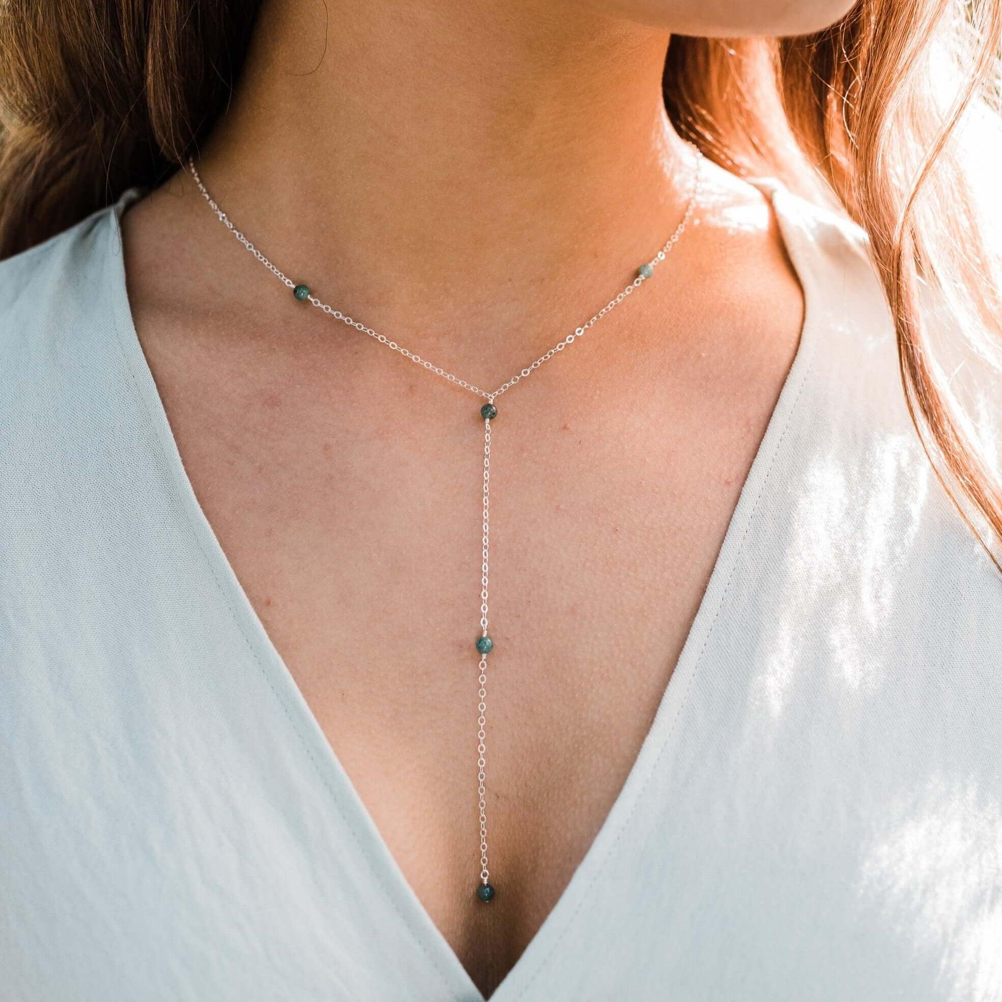 Dainty Emerald Lariat Necklace - Dainty Emerald Lariat Necklace - 14k Gold Fill - Luna Tide Handmade Crystal Jewellery