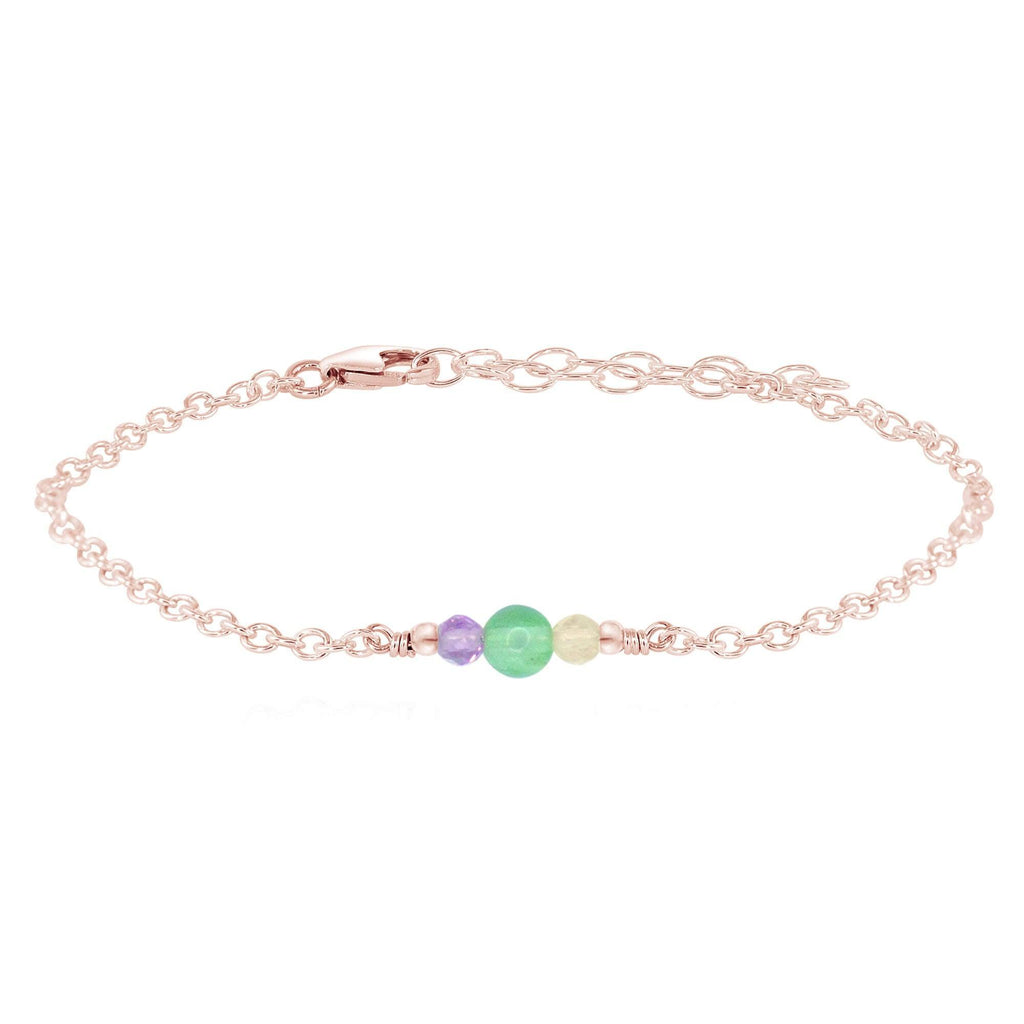 Dainty Fluorite Gemstone Bracelet - Dainty Fluorite Gemstone Bracelet - 14k Rose Gold Fill - Luna Tide Handmade Crystal Jewellery
