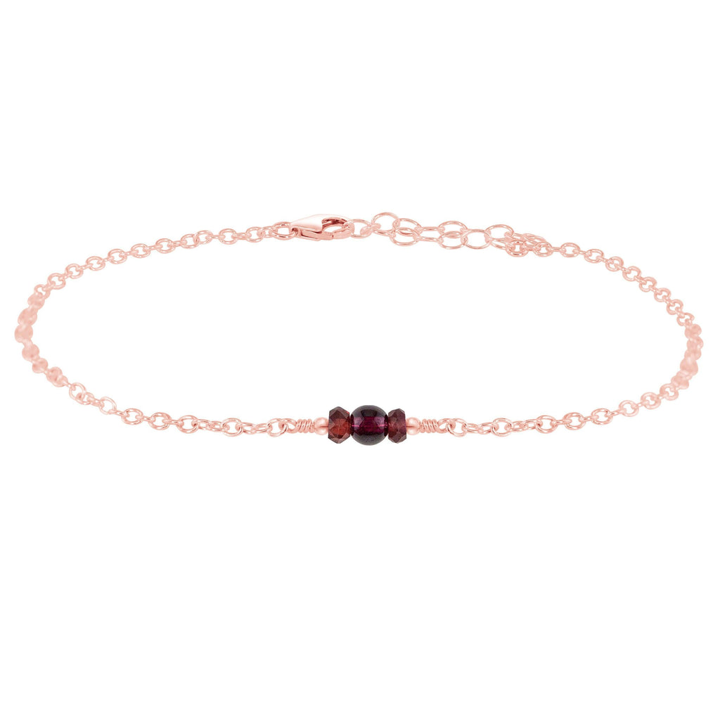 Dainty Garnet Gemstone Anklet - Dainty Garnet Gemstone Anklet - 14k Rose Gold Fill - Luna Tide Handmade Crystal Jewellery