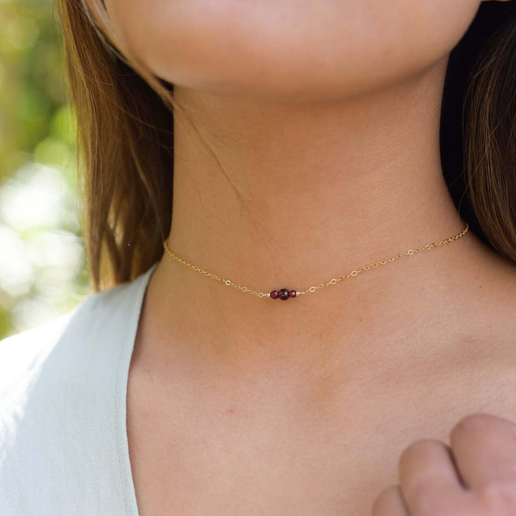 Dainty Garnet Gemstone Choker Necklace - Dainty Garnet Gemstone Choker Necklace - 14k Gold Fill - Luna Tide Handmade Crystal Jewellery