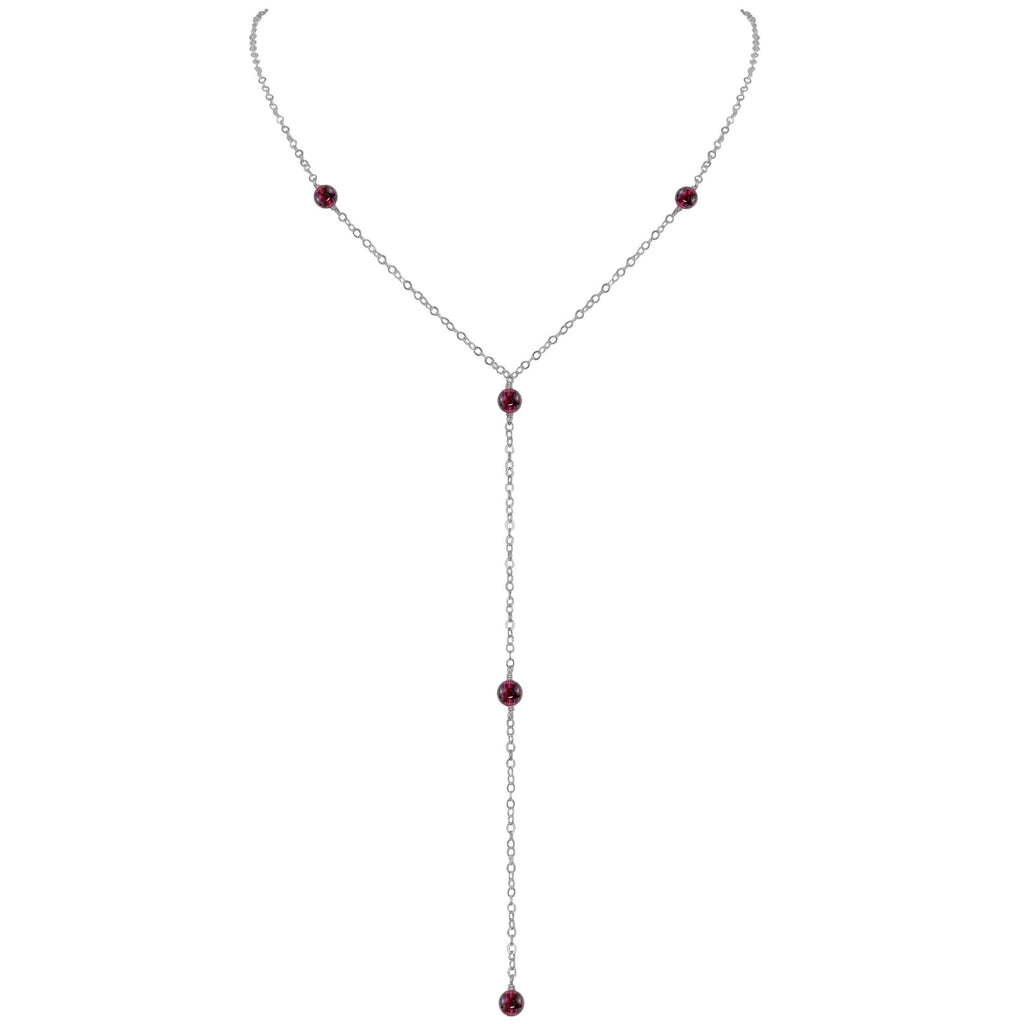 Dainty Garnet Lariat Necklace - Dainty Garnet Lariat Necklace - Stainless Steel - Luna Tide Handmade Crystal Jewellery