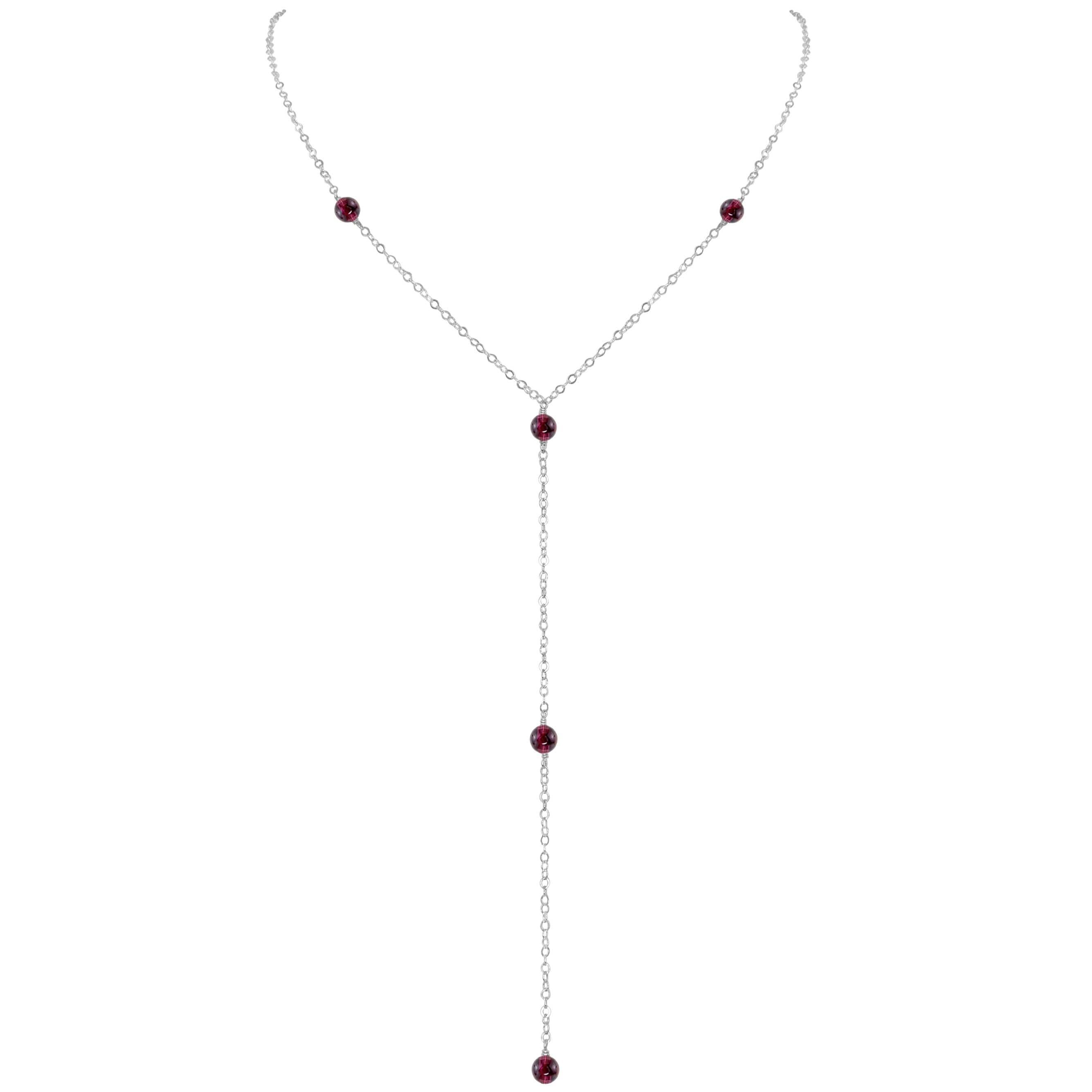 Dainty Garnet Lariat Necklace - Dainty Garnet Lariat Necklace - Sterling Silver - Luna Tide Handmade Crystal Jewellery
