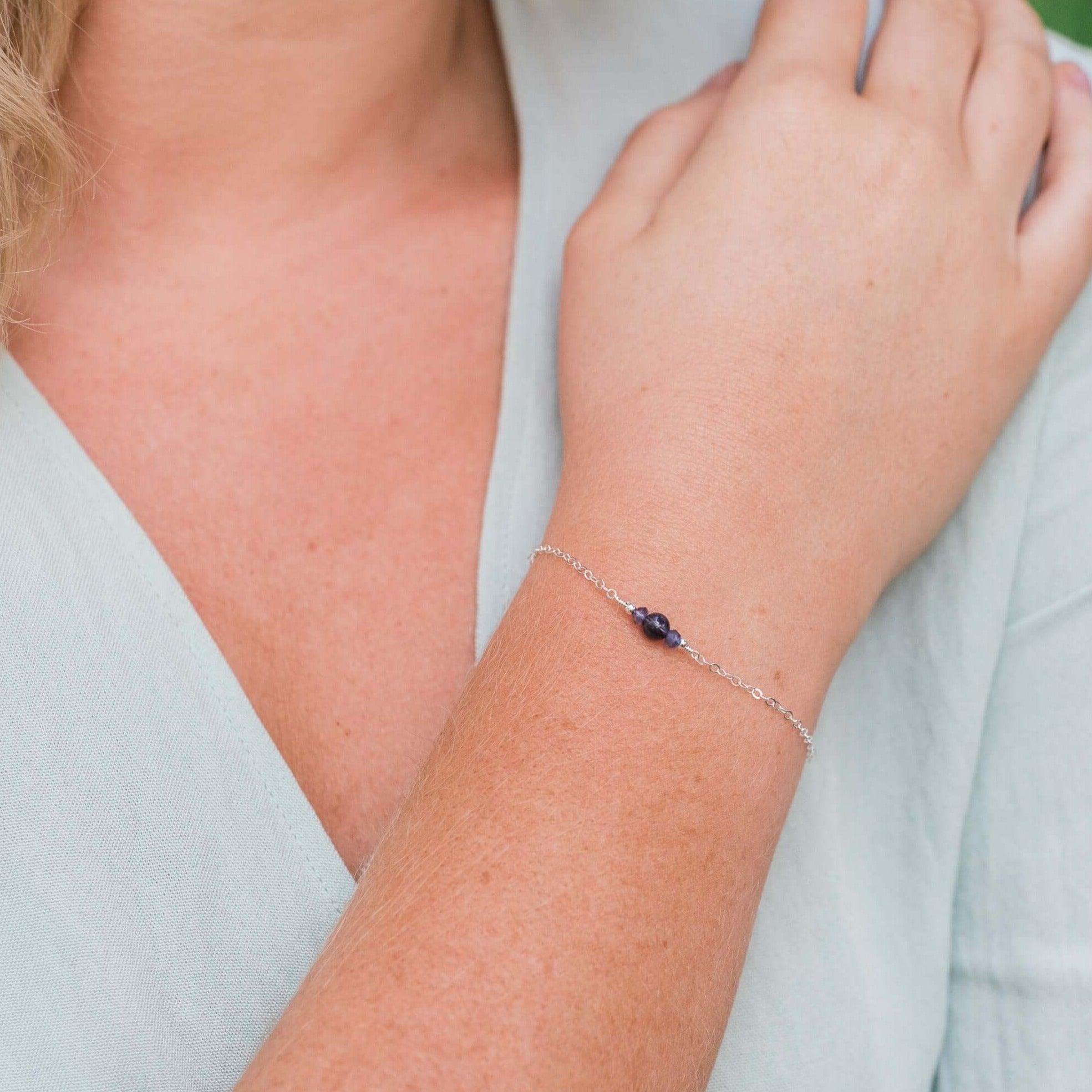 Dainty Iolite Gemstone Bracelet - Dainty Iolite Gemstone Bracelet - 14k Gold Fill - Luna Tide Handmade Crystal Jewellery