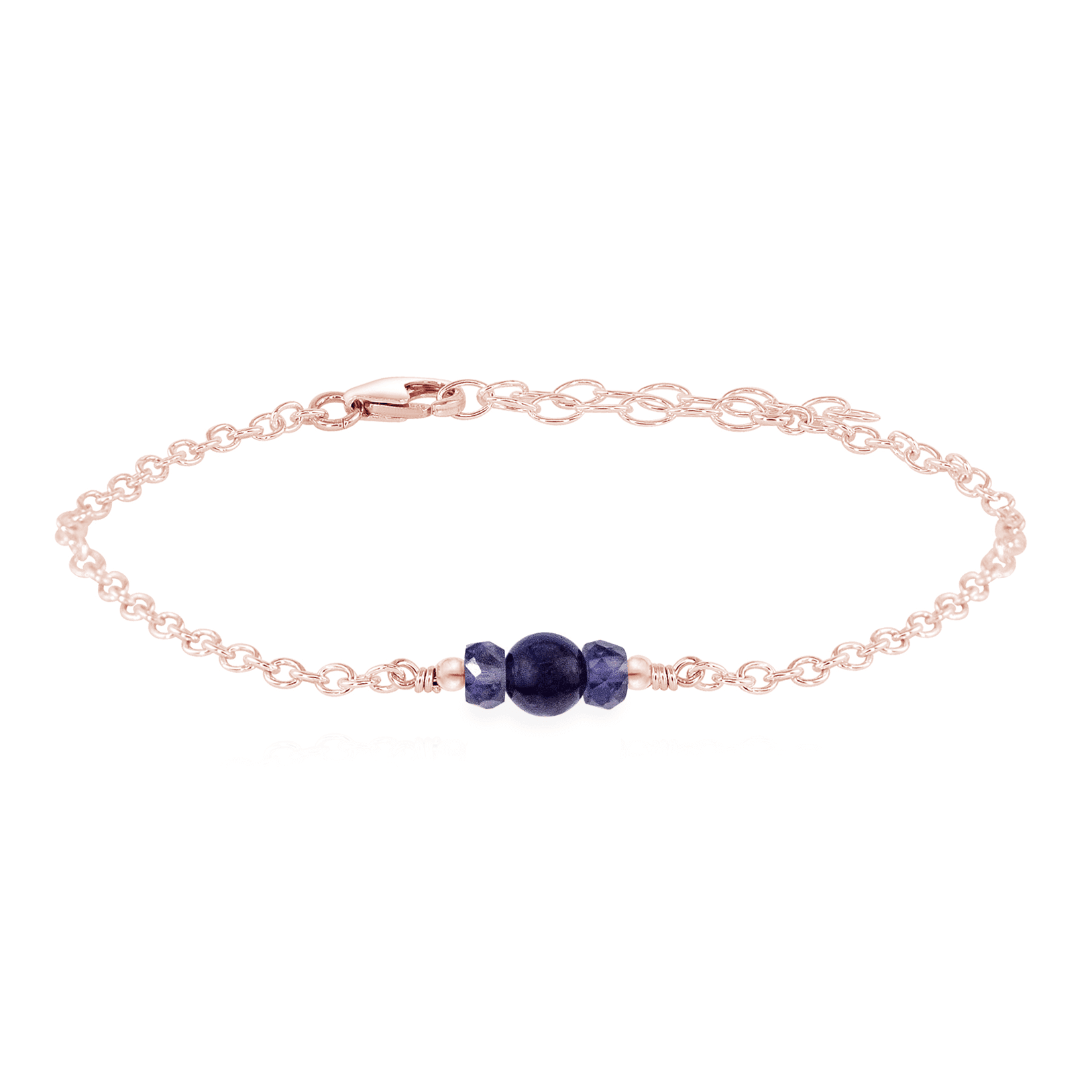 Dainty Iolite Gemstone Bracelet - Dainty Iolite Gemstone Bracelet - 14k Rose Gold Fill - Luna Tide Handmade Crystal Jewellery