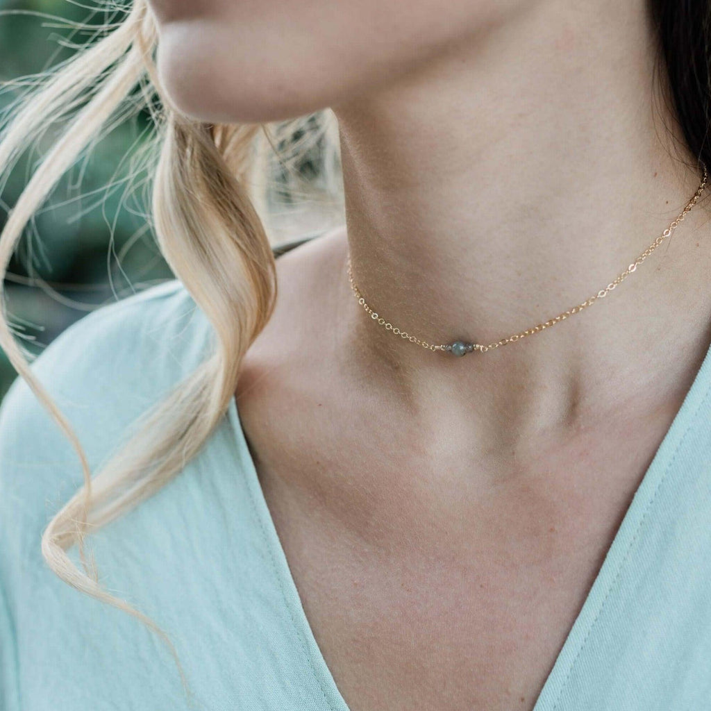 Dainty Labradorite Gemstone Choker Necklace - Dainty Labradorite Gemstone Choker Necklace - Sterling Silver - Luna Tide Handmade Crystal Jewellery
