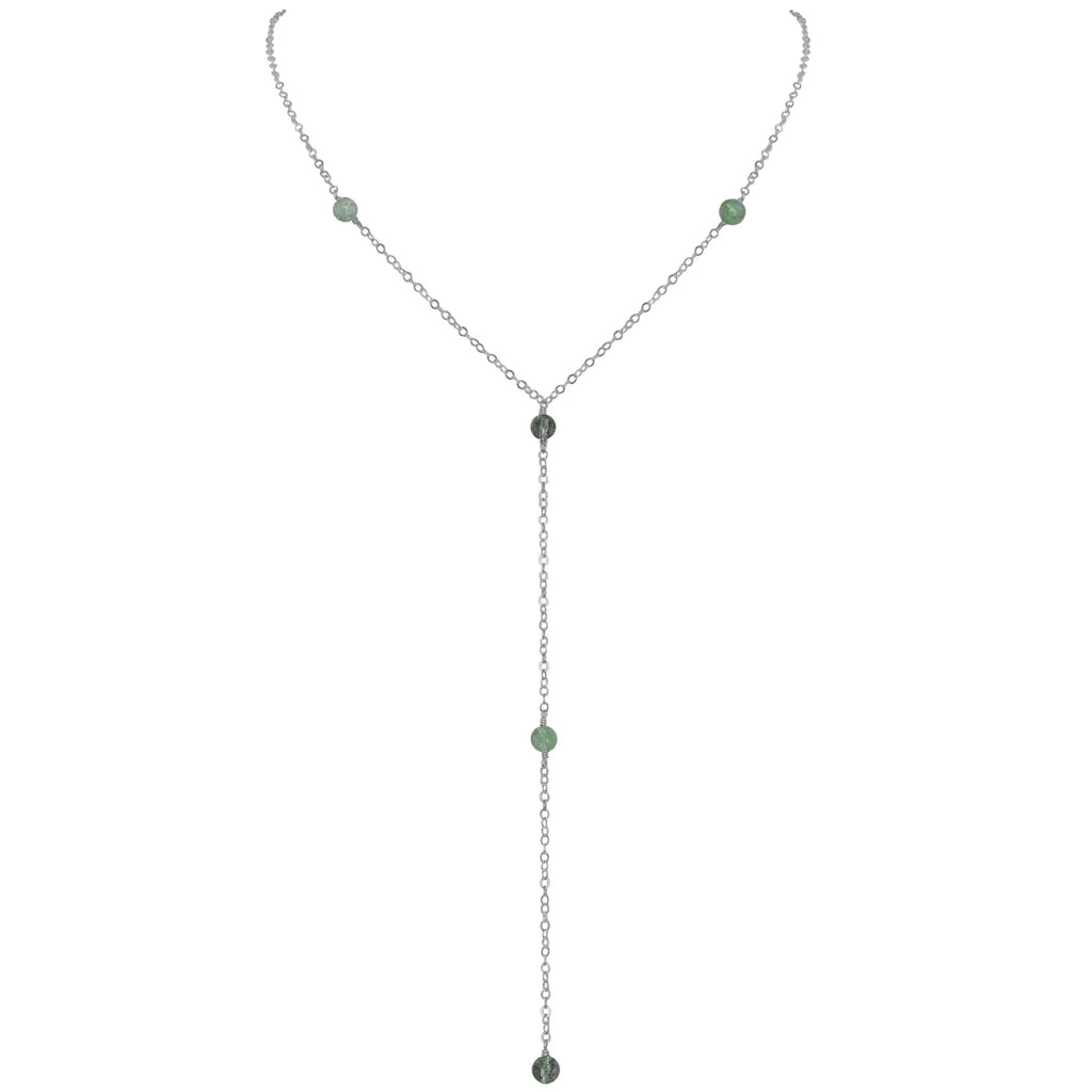 Dainty Labradorite Lariat Necklace - Dainty Labradorite Lariat Necklace - Stainless Steel - Luna Tide Handmade Crystal Jewellery
