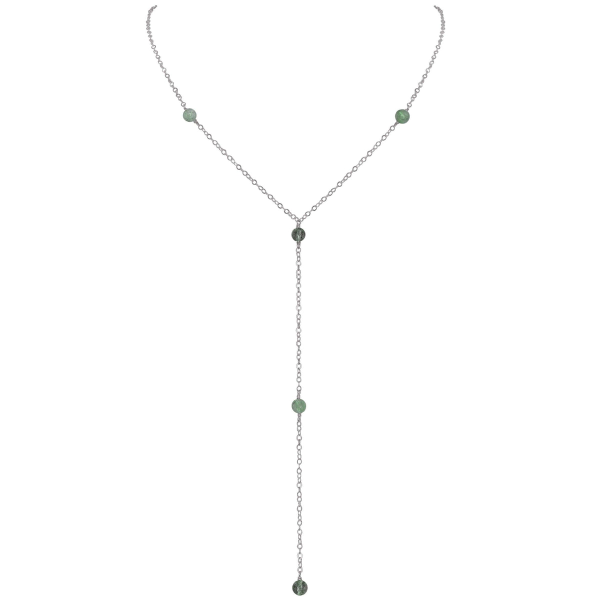 Dainty Y Necklace - Labradorite - Stainless Steel - Luna Tide Handmade Jewellery