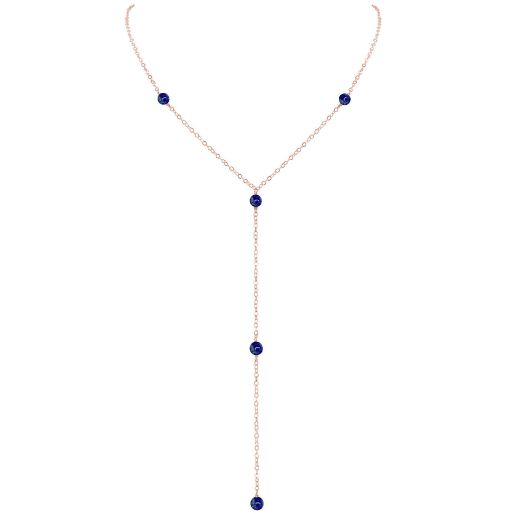 Dainty Lapis Lazuli Lariat Necklace - Dainty Lapis Lazuli Lariat Necklace - 14k Rose Gold Fill - Luna Tide Handmade Crystal Jewellery