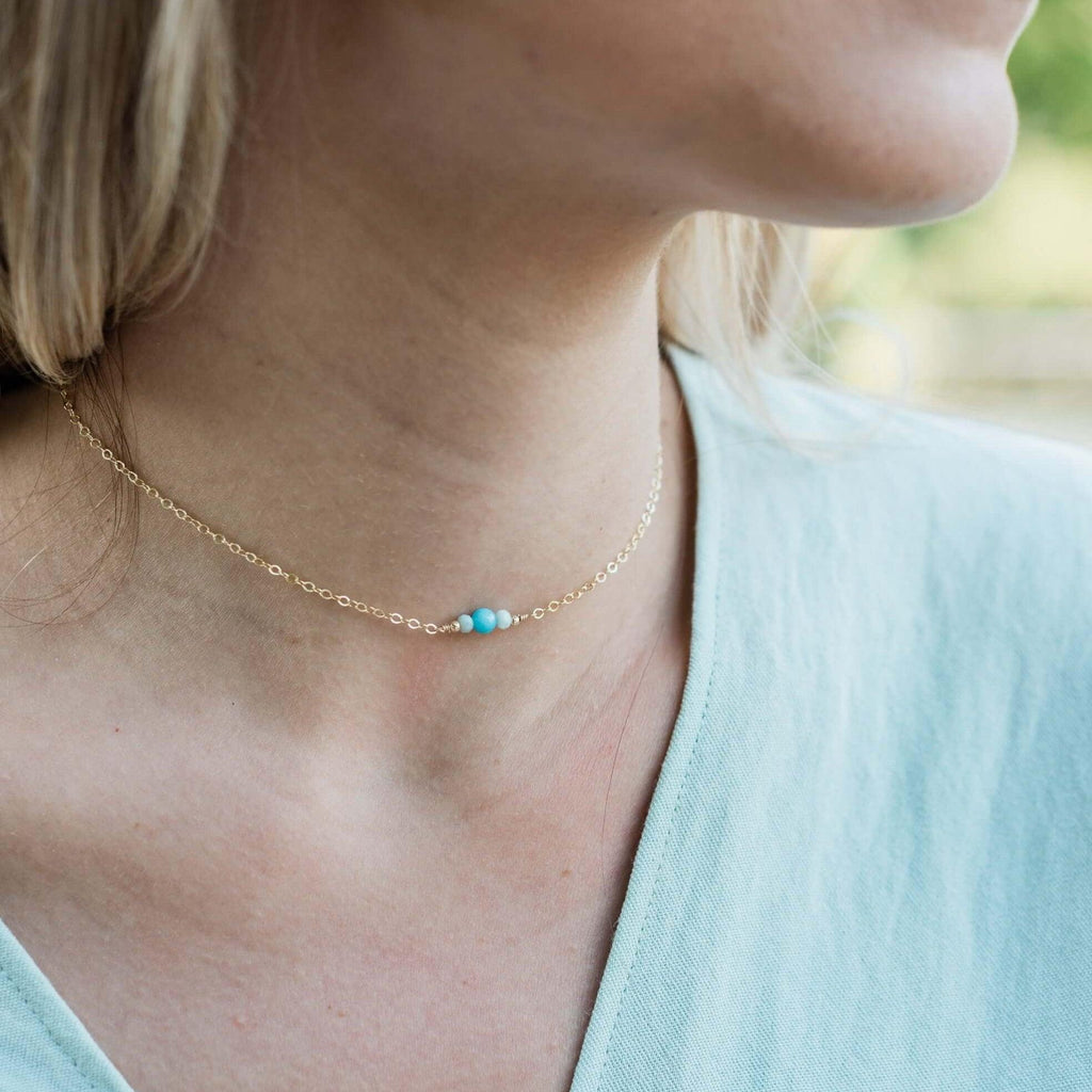 Dainty Larimar Gemstone Choker Necklace - Dainty Larimar Gemstone Choker Necklace - Sterling Silver - Luna Tide Handmade Crystal Jewellery
