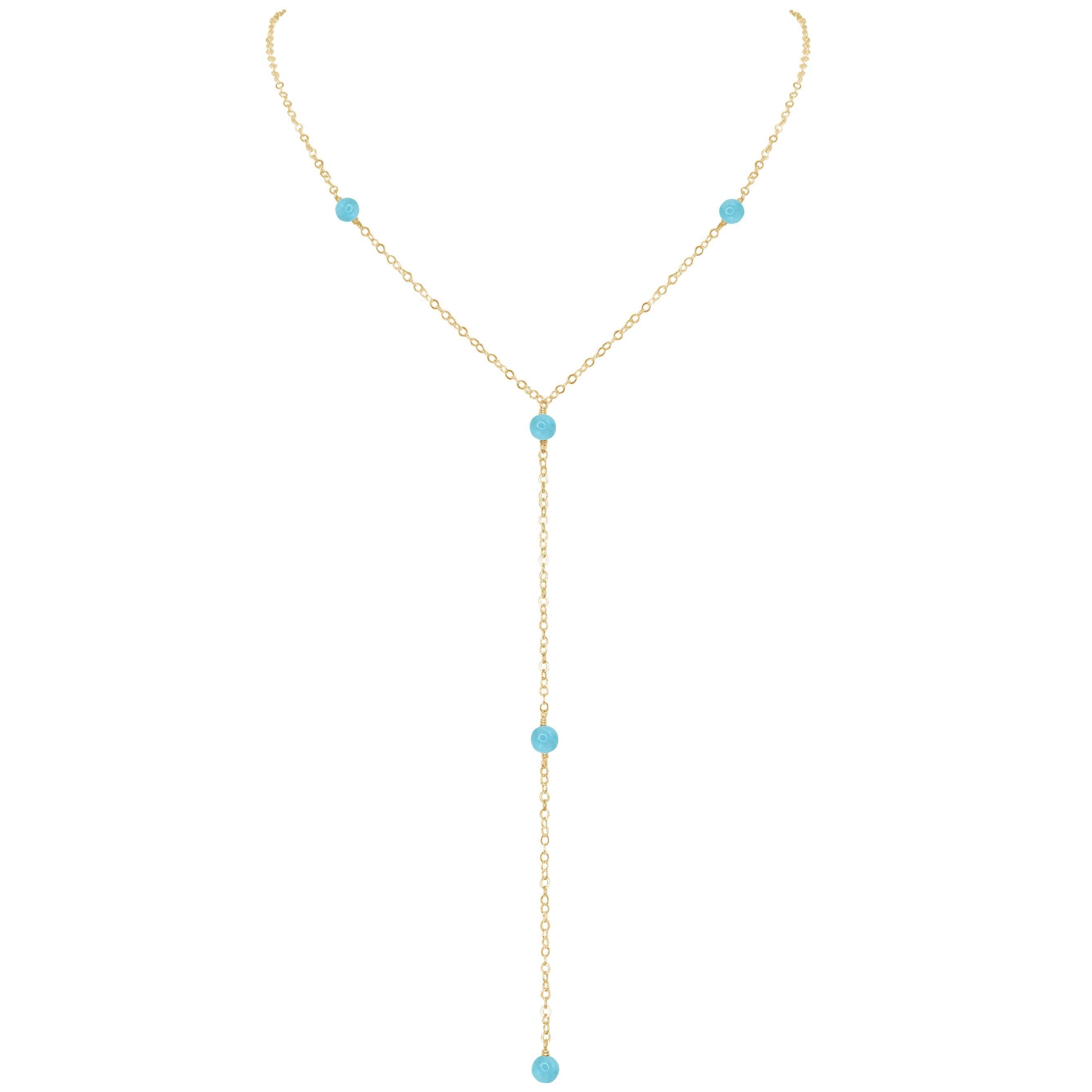 Dainty Larimar Lariat Necklace - Dainty Larimar Lariat Necklace - 14k Gold Fill - Luna Tide Handmade Crystal Jewellery