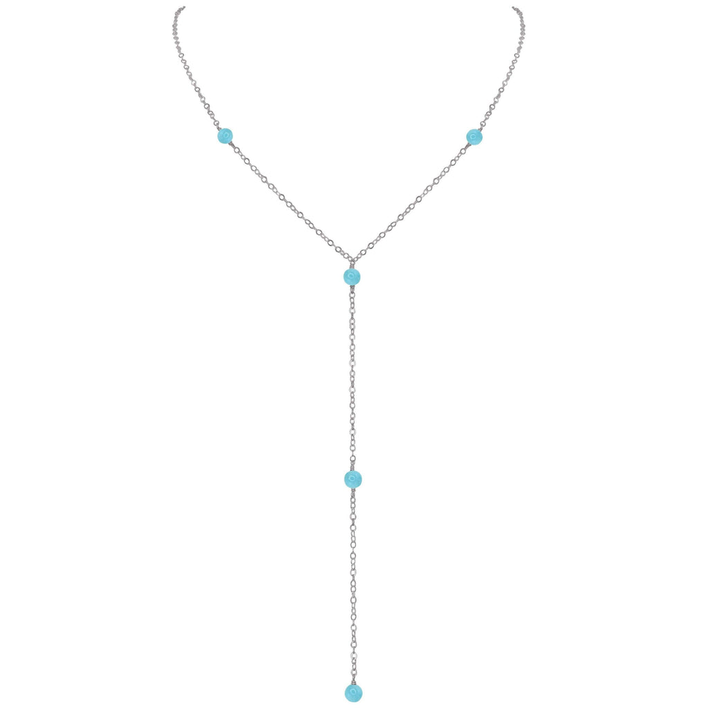 Dainty Larimar Lariat Necklace - Dainty Larimar Lariat Necklace - Stainless Steel - Luna Tide Handmade Crystal Jewellery