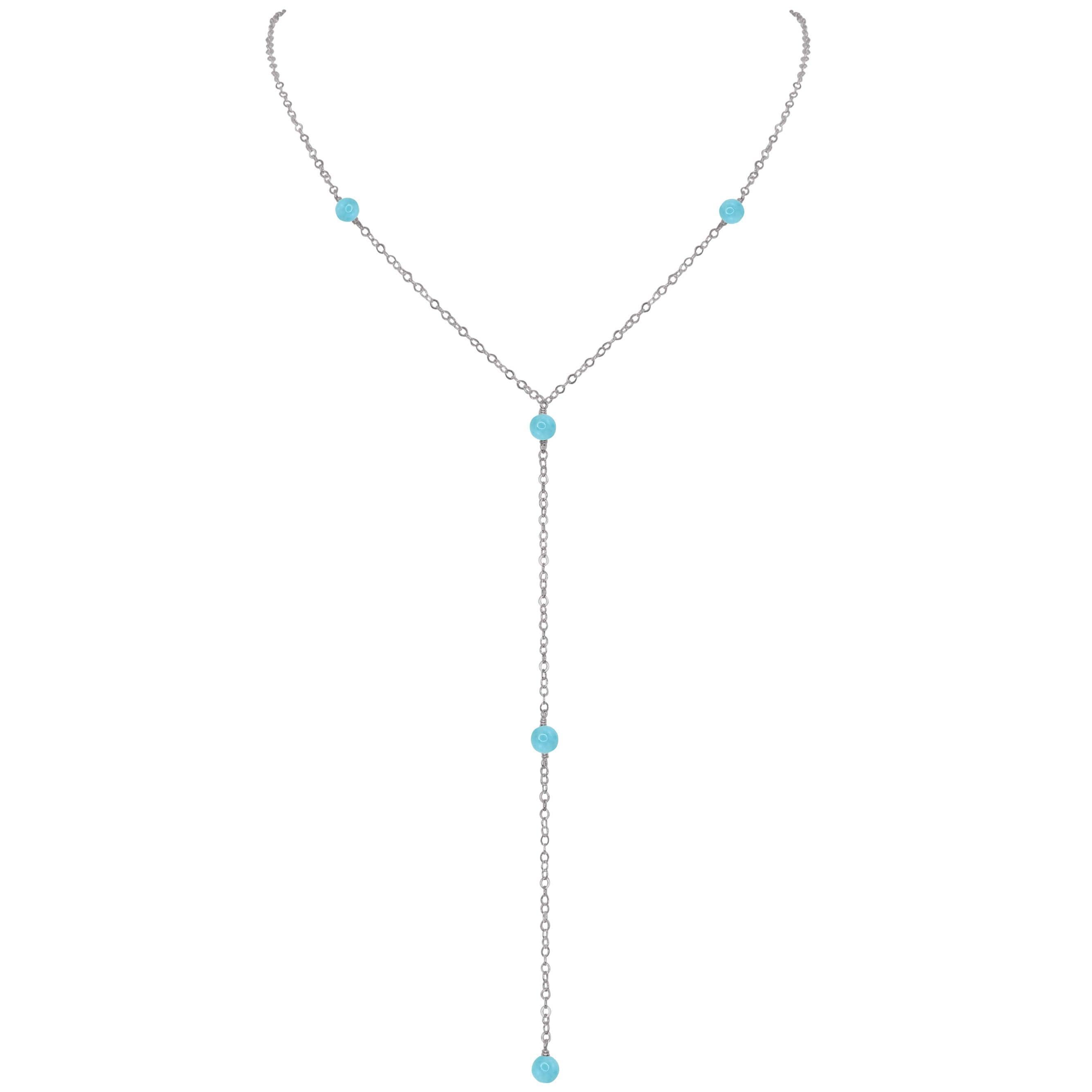 Dainty Larimar Lariat Necklace - Dainty Larimar Lariat Necklace - Stainless Steel - Luna Tide Handmade Crystal Jewellery