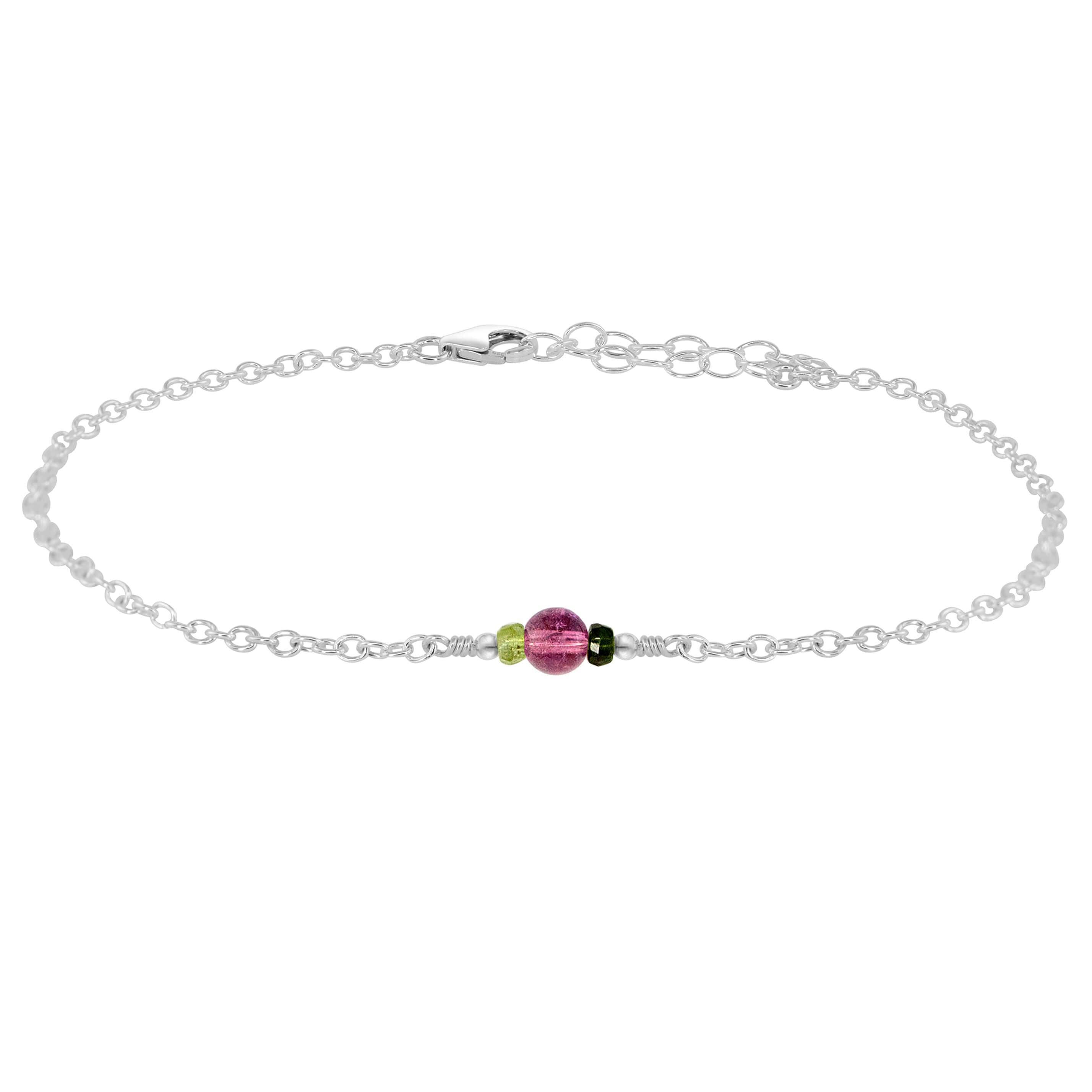 Dainty Multicoloured Tourmaline Gemstone Anklet - Dainty Multicoloured Tourmaline Gemstone Anklet - Sterling Silver - Luna Tide Handmade Crystal Jewellery