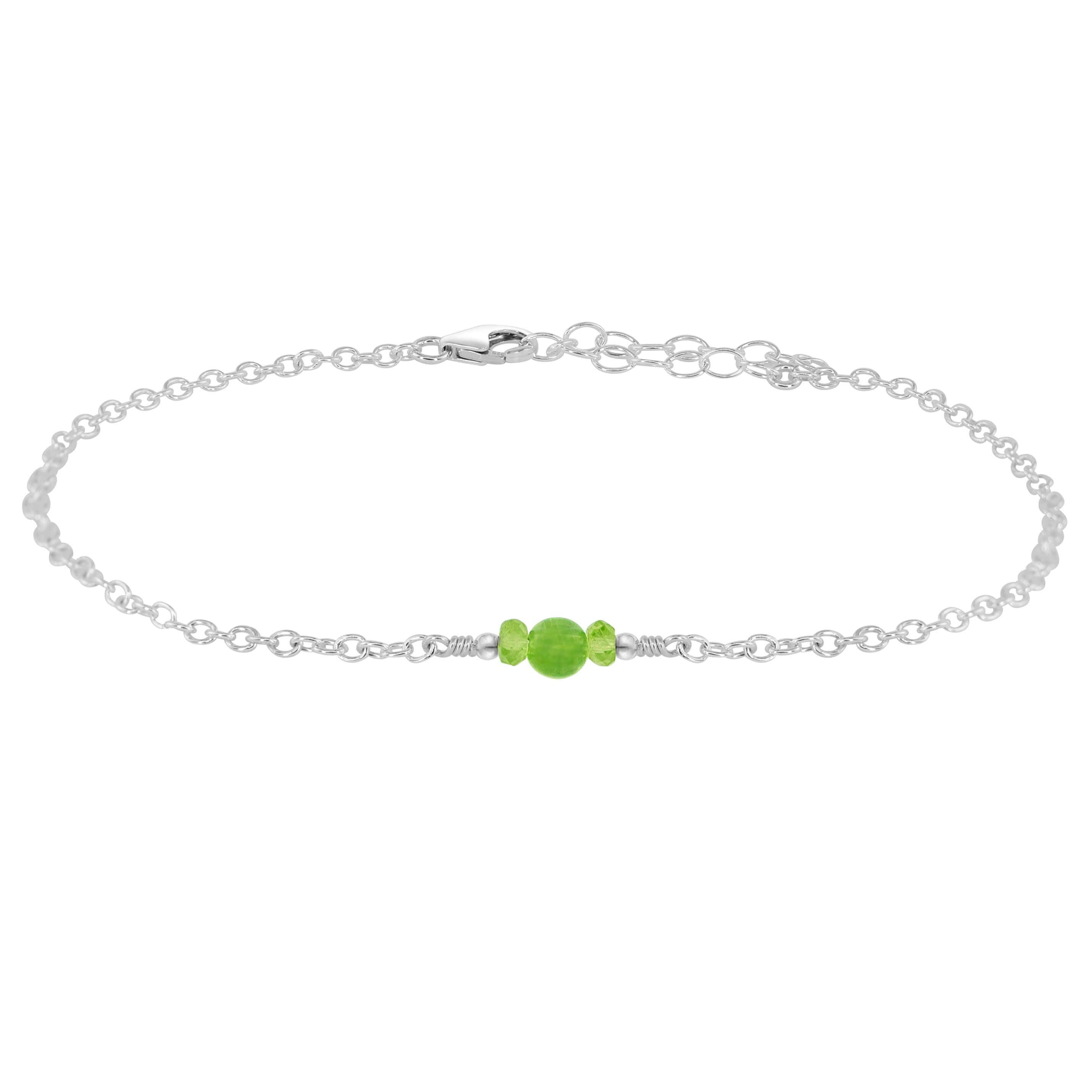 Dainty Peridot Gemstone Anklet - Dainty Peridot Gemstone Anklet - Sterling Silver - Luna Tide Handmade Crystal Jewellery