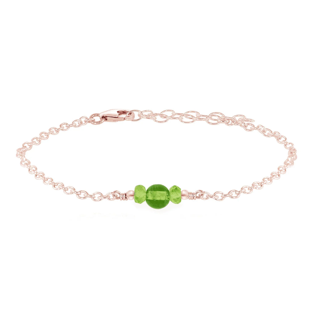 Dainty Peridot Gemstone Bracelet - Dainty Peridot Gemstone Bracelet - 14k Rose Gold Fill - Luna Tide Handmade Crystal Jewellery