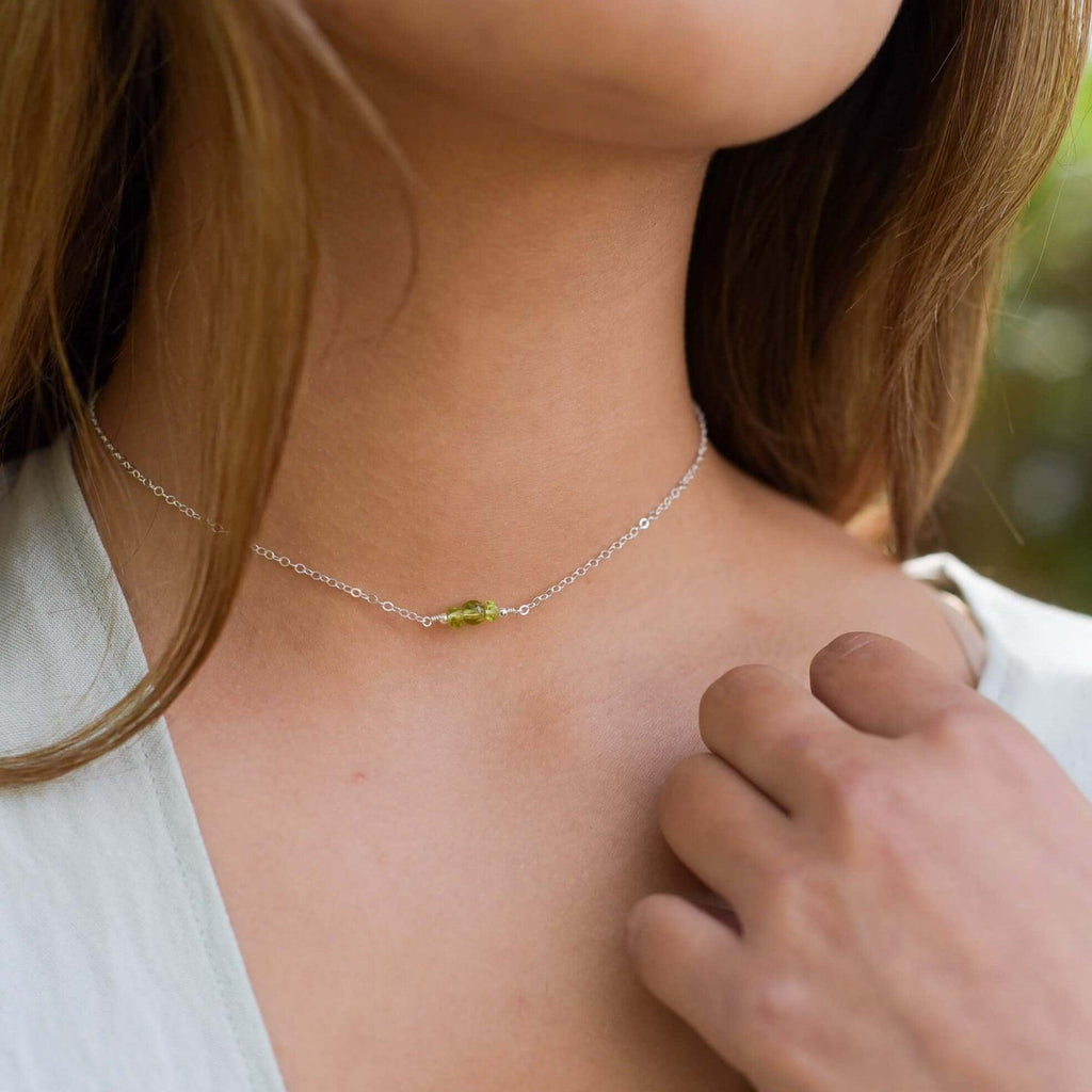 Dainty Peridot Gemstone Choker Necklace - Dainty Peridot Gemstone Choker Necklace - 14k Gold Fill - Luna Tide Handmade Crystal Jewellery