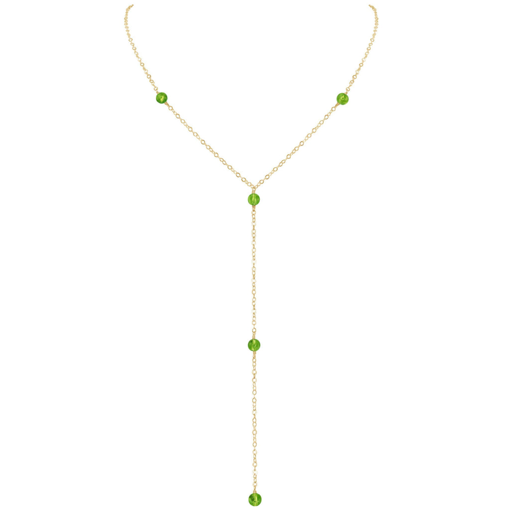 Dainty Peridot Lariat Necklace - Dainty Peridot Lariat Necklace - 14k Gold Fill - Luna Tide Handmade Crystal Jewellery