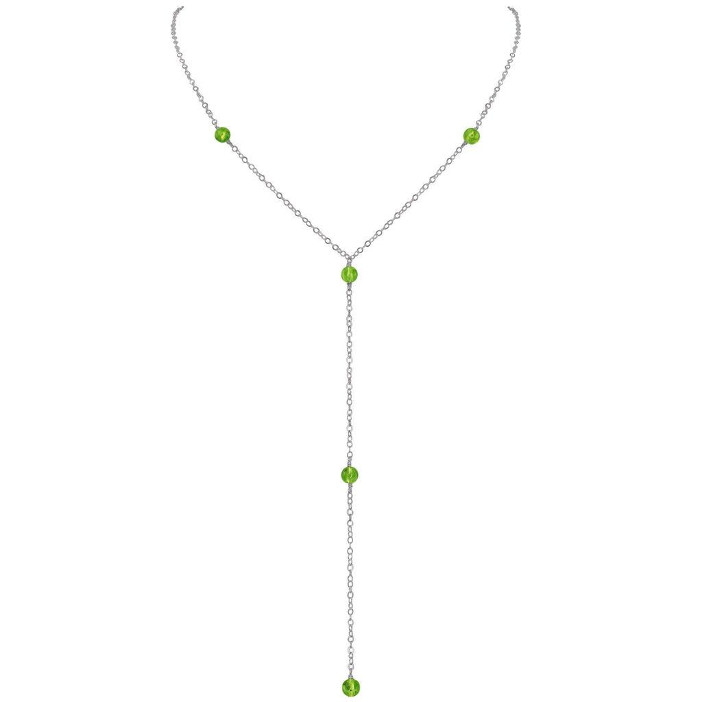 Dainty Peridot Lariat Necklace - Dainty Peridot Lariat Necklace - Stainless Steel - Luna Tide Handmade Crystal Jewellery