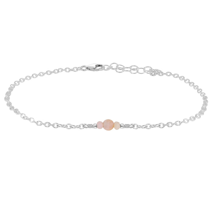 Dainty Pink Peruvian Opal Gemstone Anklet - Dainty Pink Peruvian Opal Gemstone Anklet - Sterling Silver - Luna Tide Handmade Crystal Jewellery