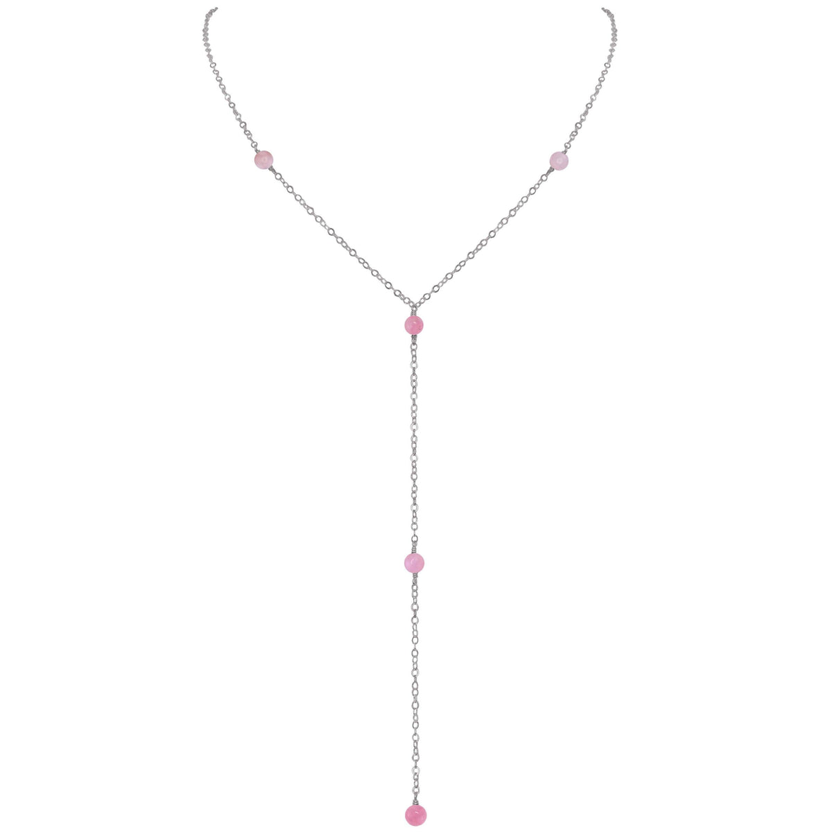 Dainty Y Necklace - Pink Peruvian Opal - Stainless Steel - Luna Tide Handmade Jewellery