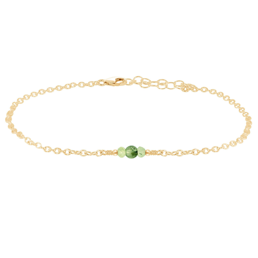 Dainty Prehnite Gemstone Anklet - Dainty Prehnite Gemstone Anklet - 14k Gold Fill - Luna Tide Handmade Crystal Jewellery