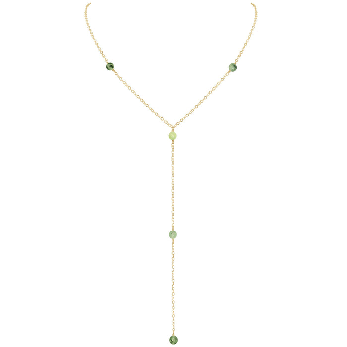 Dainty Prehnite Lariat Necklace - Dainty Prehnite Lariat Necklace - 14k Gold Fill - Luna Tide Handmade Crystal Jewellery