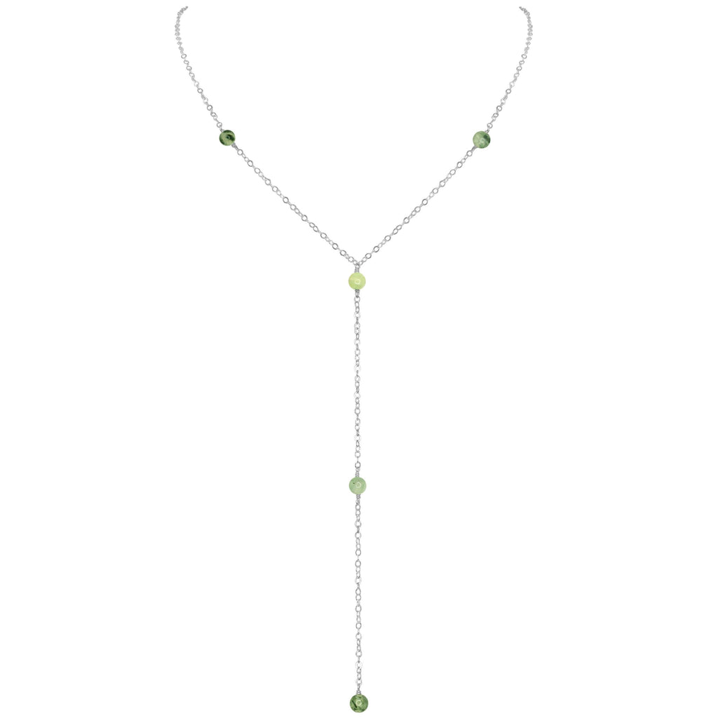 Dainty Prehnite Lariat Necklace - Dainty Prehnite Lariat Necklace - Sterling Silver - Luna Tide Handmade Crystal Jewellery