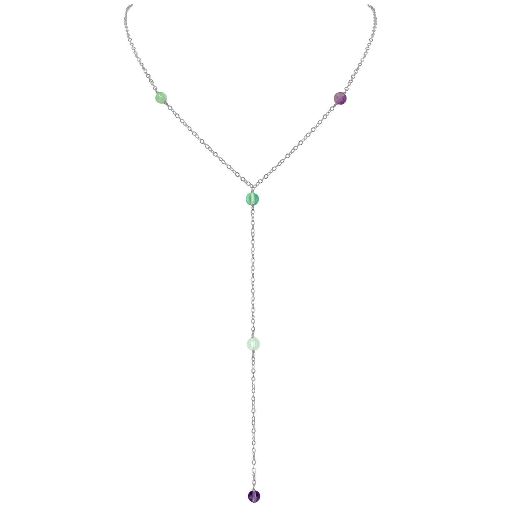Dainty Rainbow Fluorite Lariat Necklace - Dainty Rainbow Fluorite Lariat Necklace - Stainless Steel - Luna Tide Handmade Crystal Jewellery
