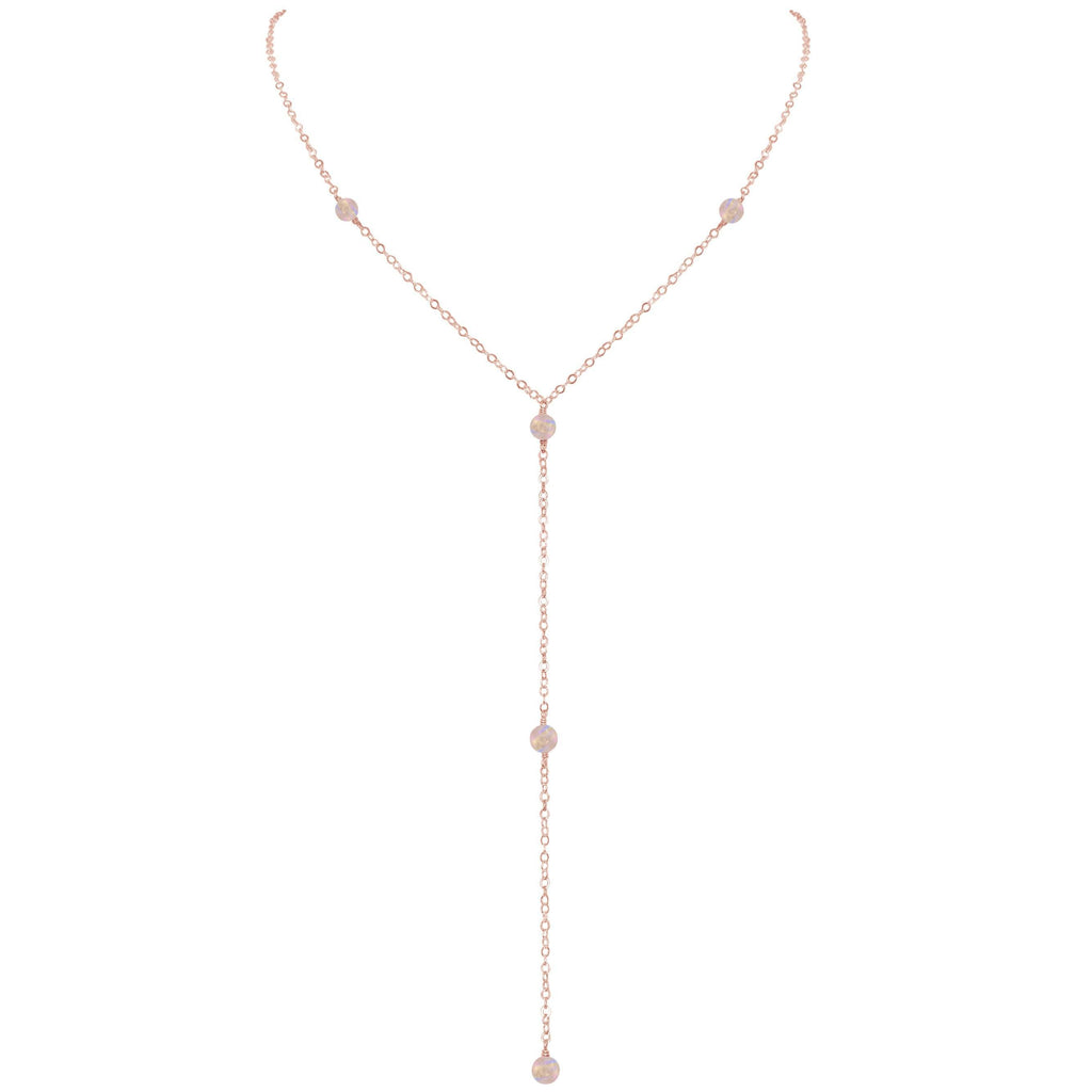 Dainty Rainbow Moonstone Lariat Necklace - Dainty Rainbow Moonstone Lariat Necklace - 14k Rose Gold Fill - Luna Tide Handmade Crystal Jewellery